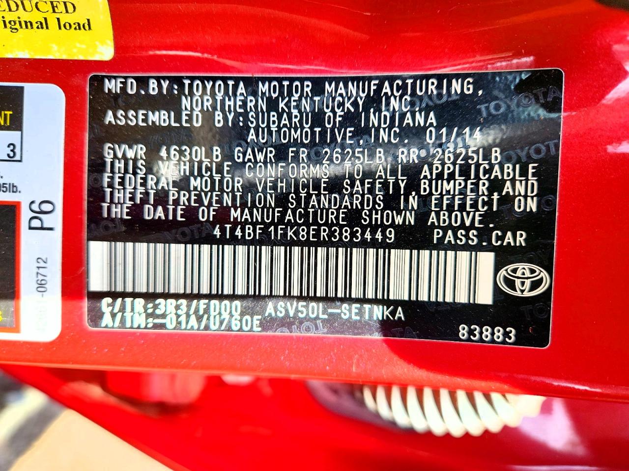 2014 Toyota Camry Le Red vin: 4T4BF1FK8ER383449