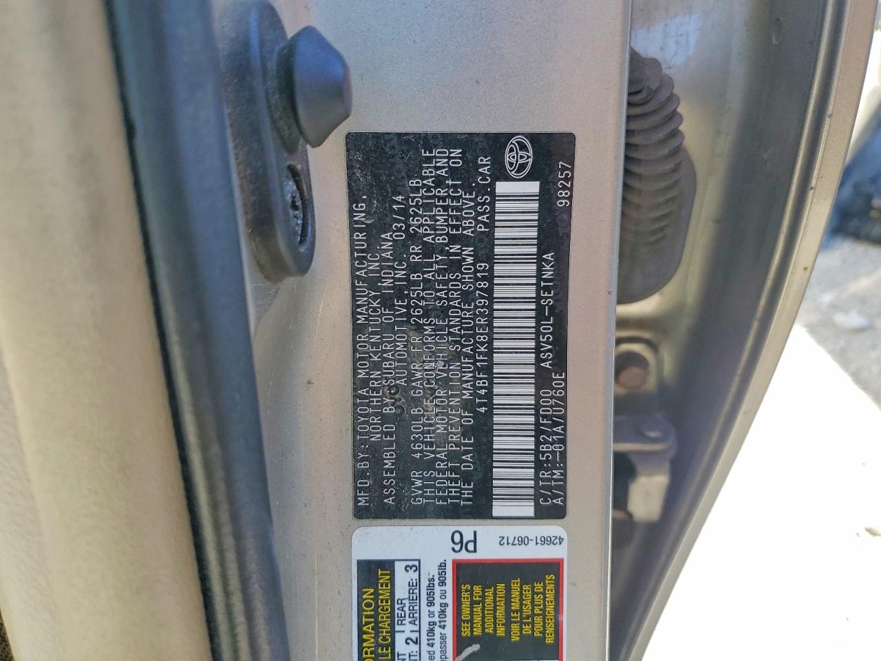 2014 Toyota Camry Le Tan vin: 4T4BF1FK8ER397819