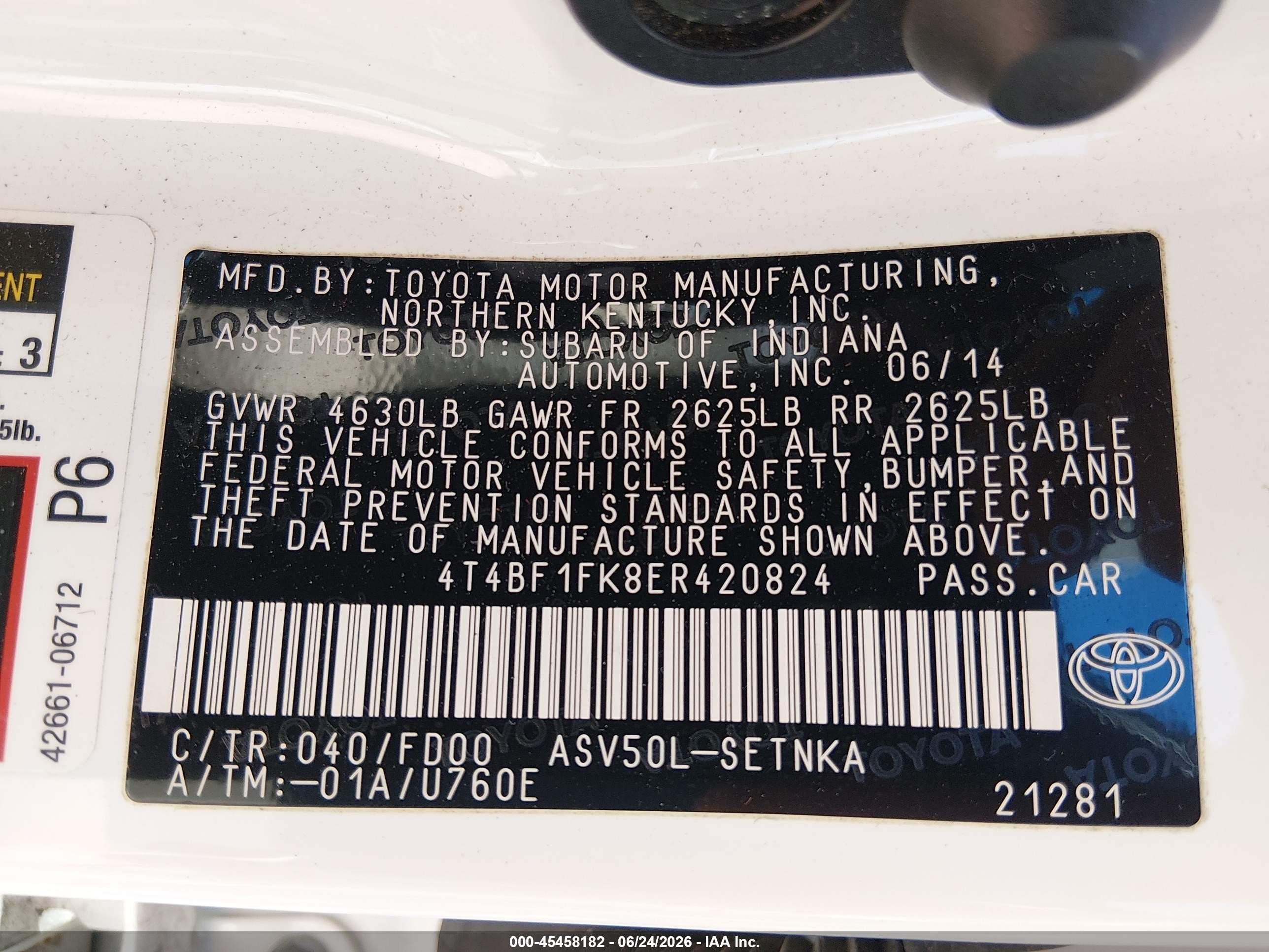 2014 Toyota Camry Le White vin: 4T4BF1FK8ER420824