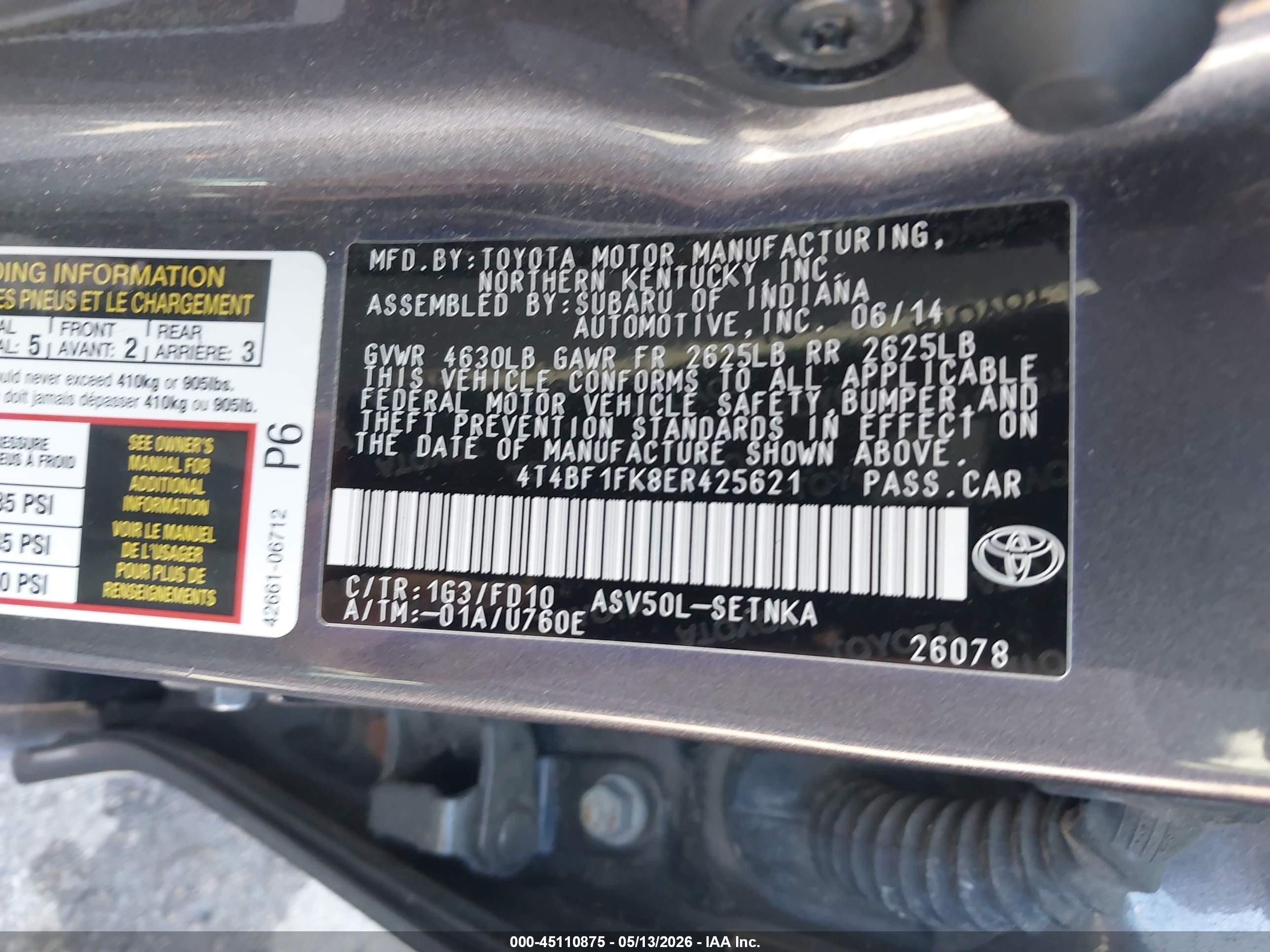 2014 Toyota Camry Le Gray vin: 4T4BF1FK8ER425621