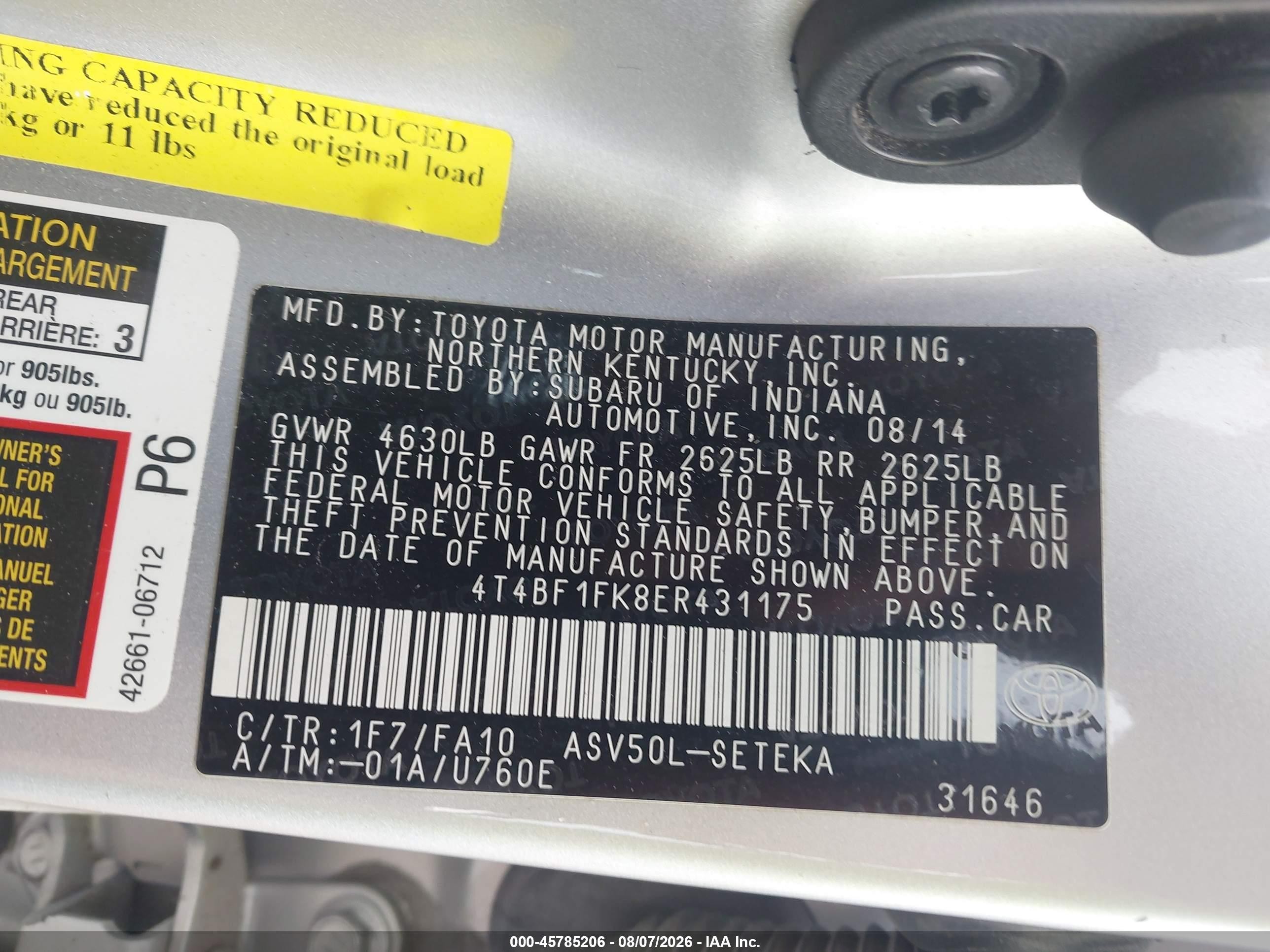 2014 Toyota Camry L Silver vin: 4T4BF1FK8ER431175