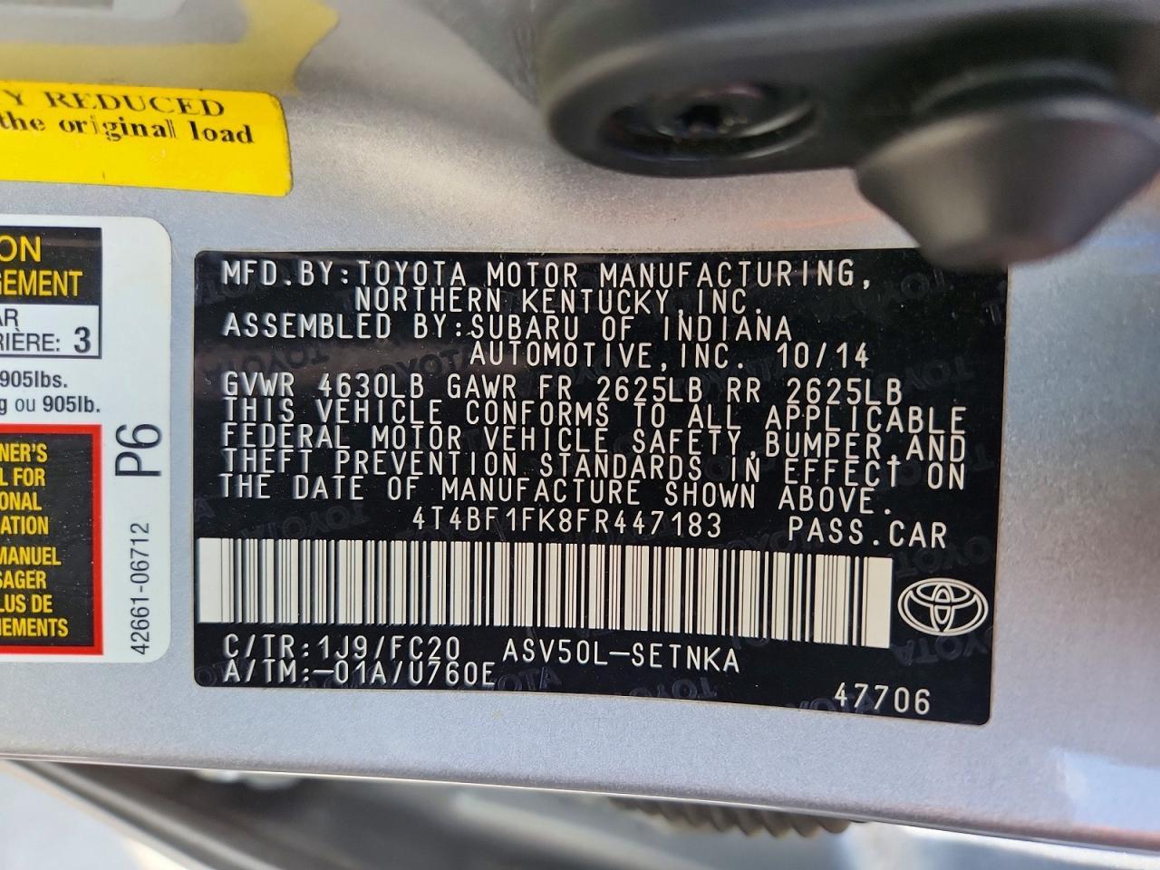 2015 Toyota Camry Le Silver vin: 4T4BF1FK8FR447183