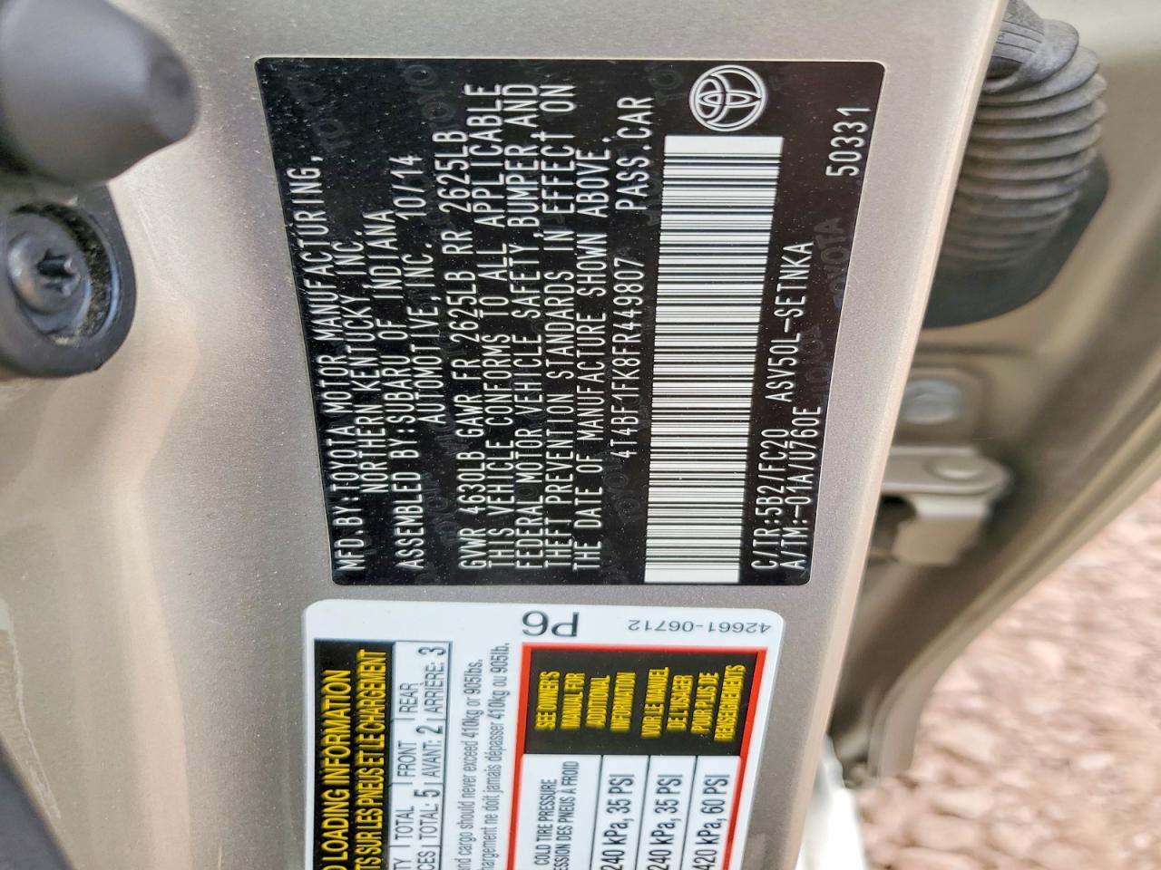 2015 Toyota Camry Le Бежевый vin: 4T4BF1FK8FR449807