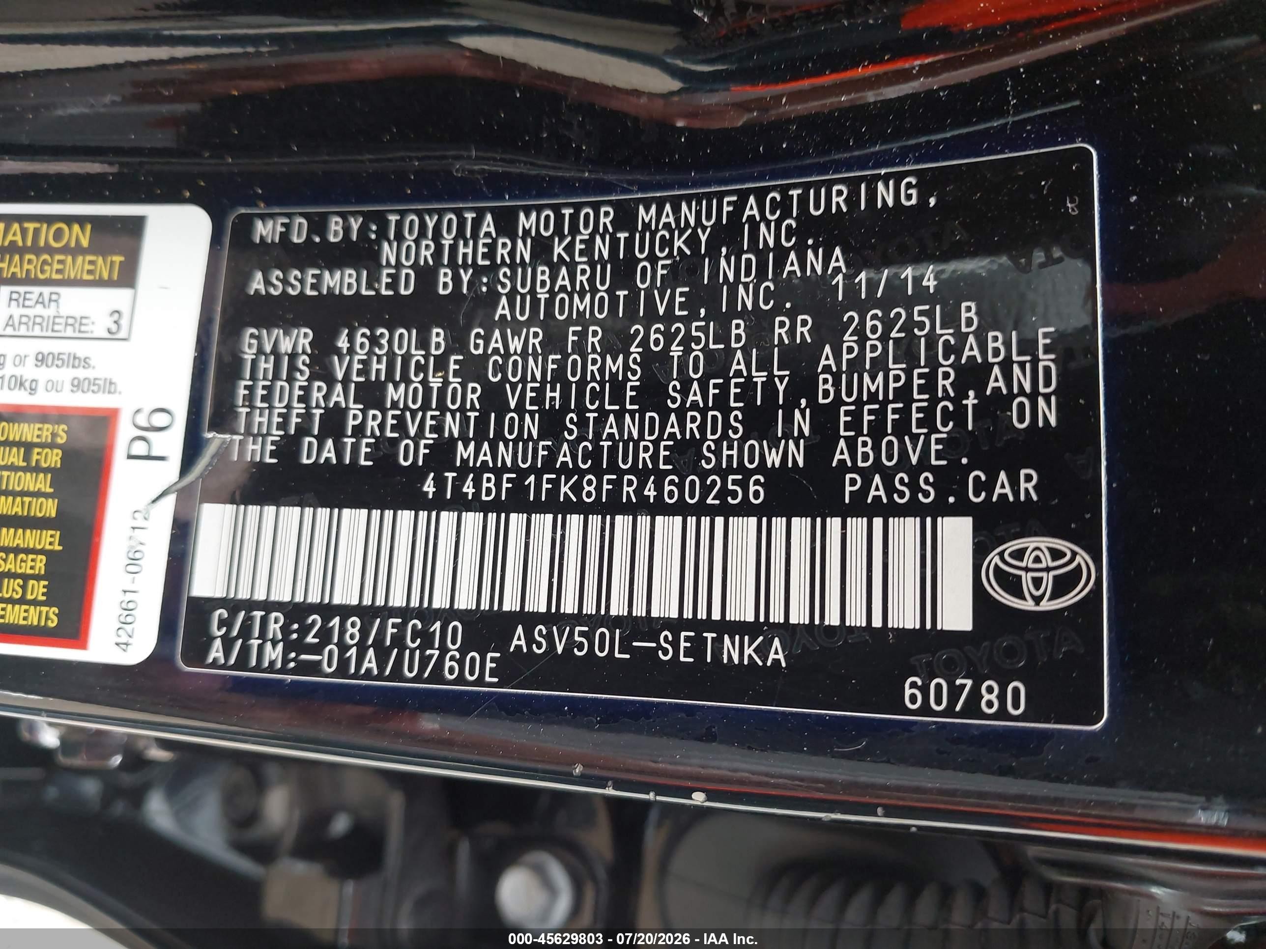 2015 Toyota Camry Le Black vin: 4T4BF1FK8FR460256