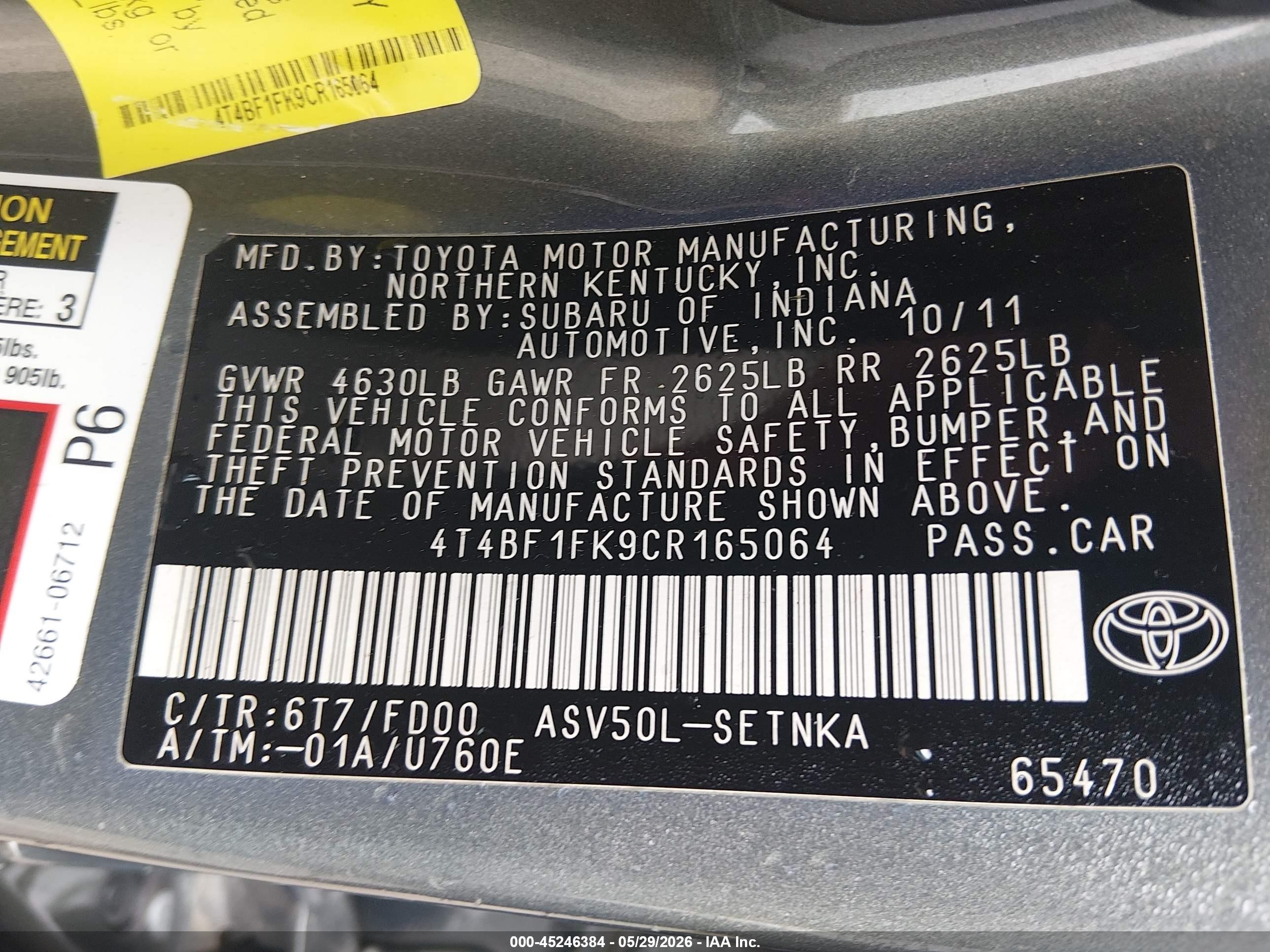 2012 Toyota Camry Le Green vin: 4T4BF1FK9CR165064