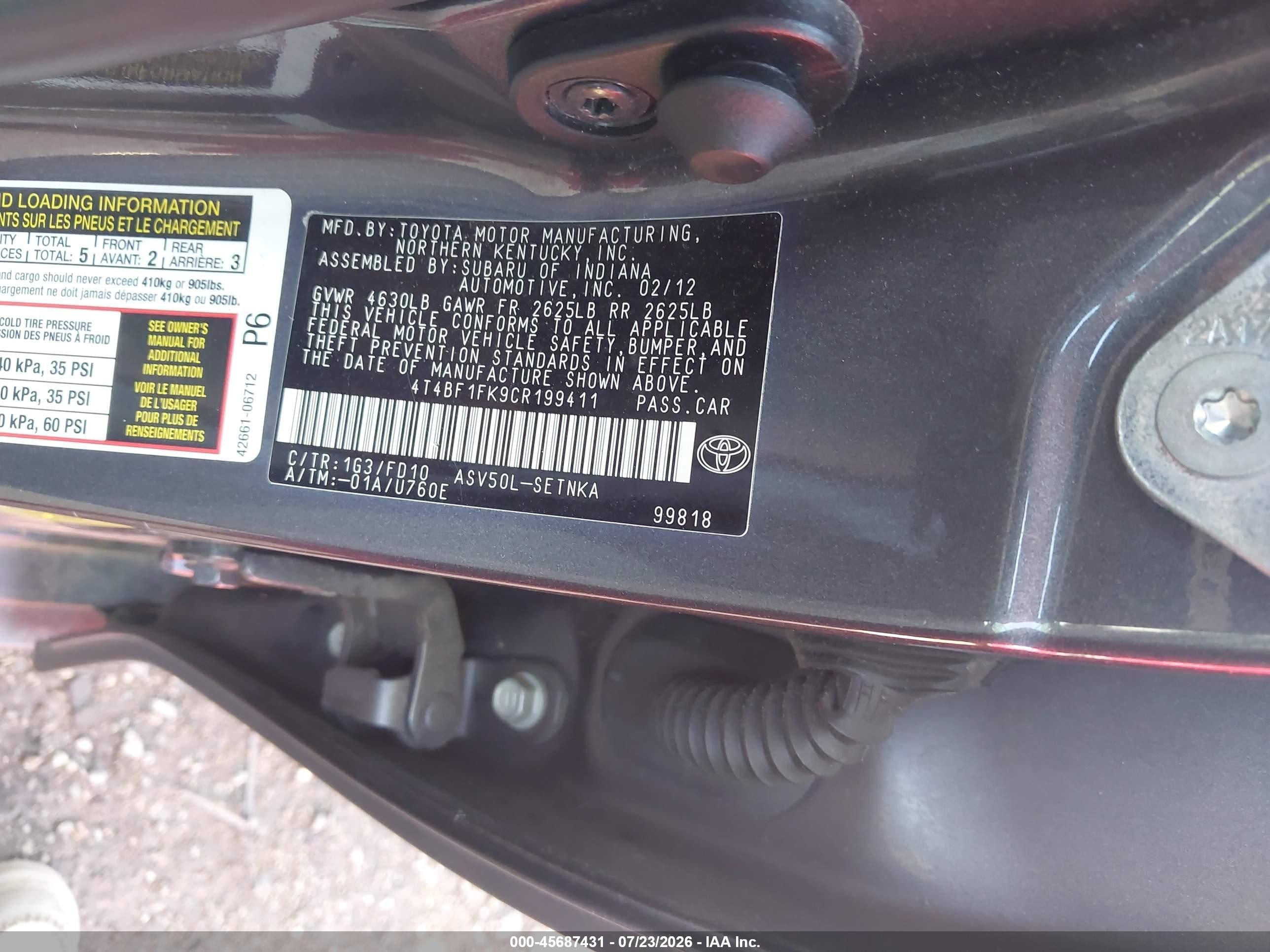 2012 Toyota Camry Le Gray vin: 4T4BF1FK9CR199411