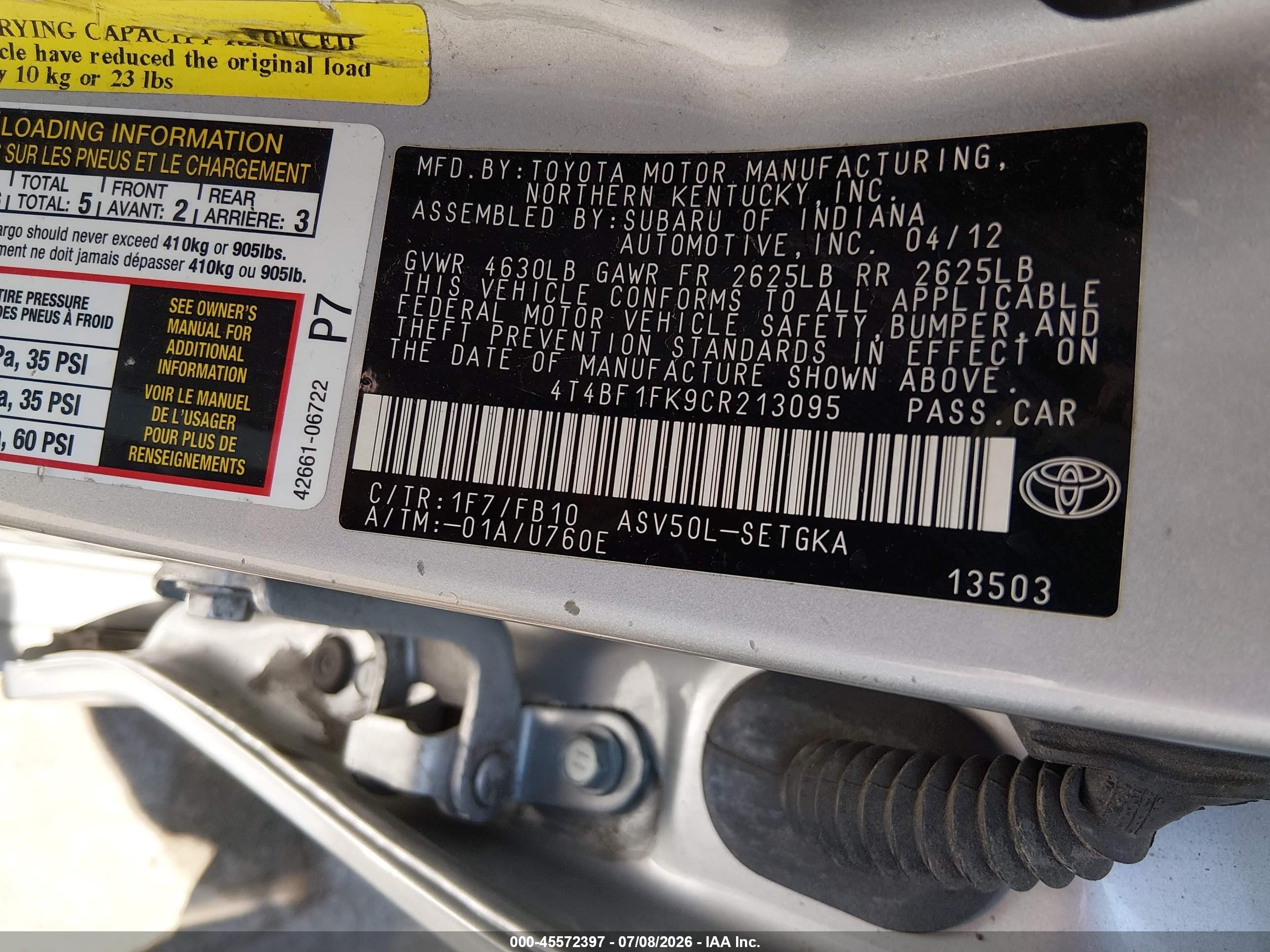 2012 Toyota Camry Xle Silver vin: 4T4BF1FK9CR213095
