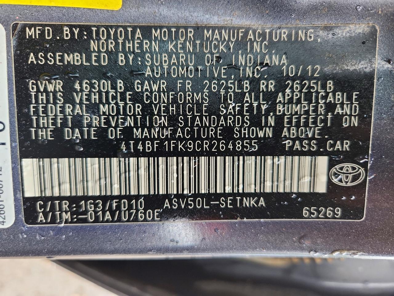 2012 Toyota Camry Le Gray vin: 4T4BF1FK9CR264855