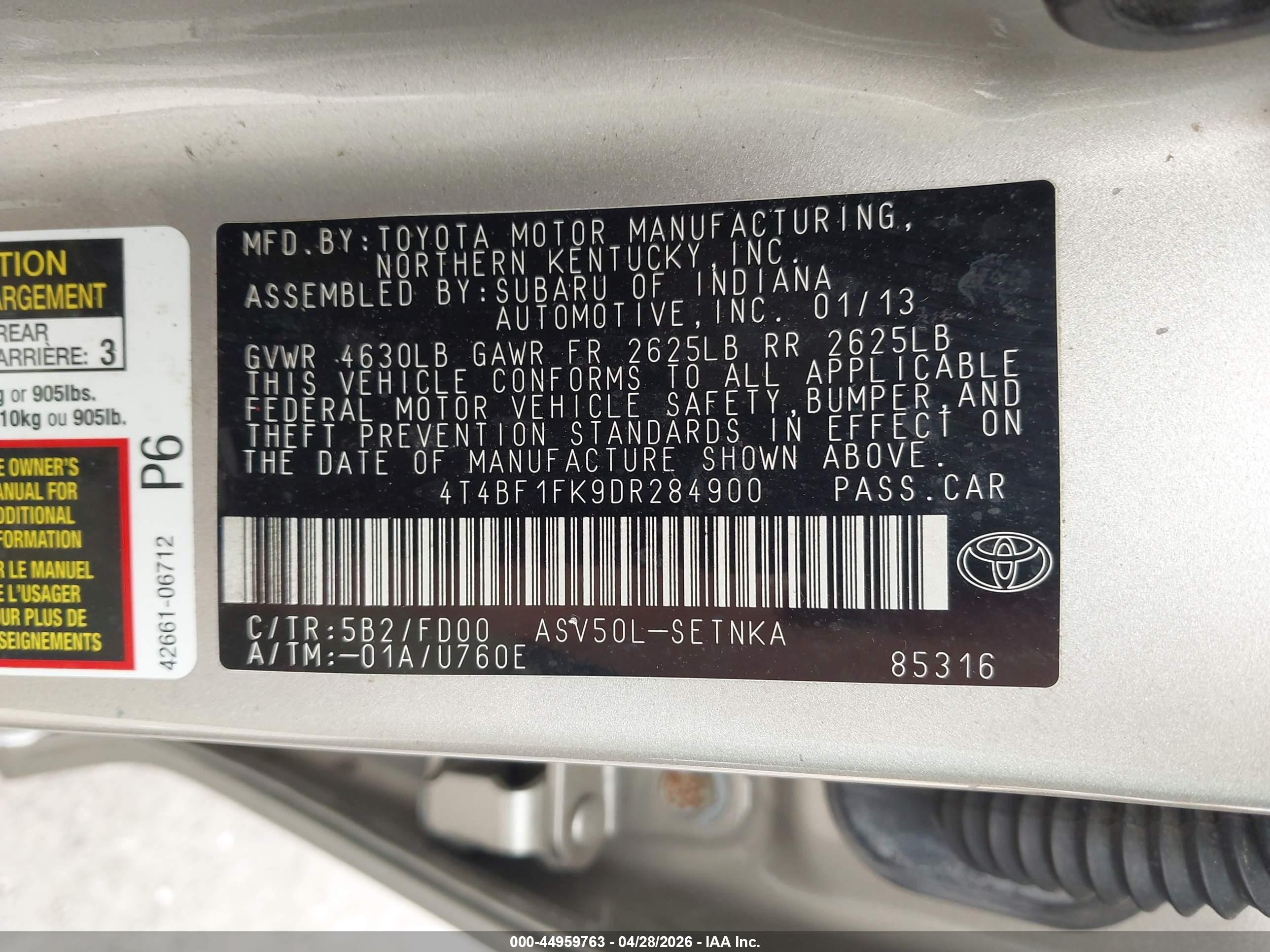2013 Toyota Camry Le Tan vin: 4T4BF1FK9DR284900