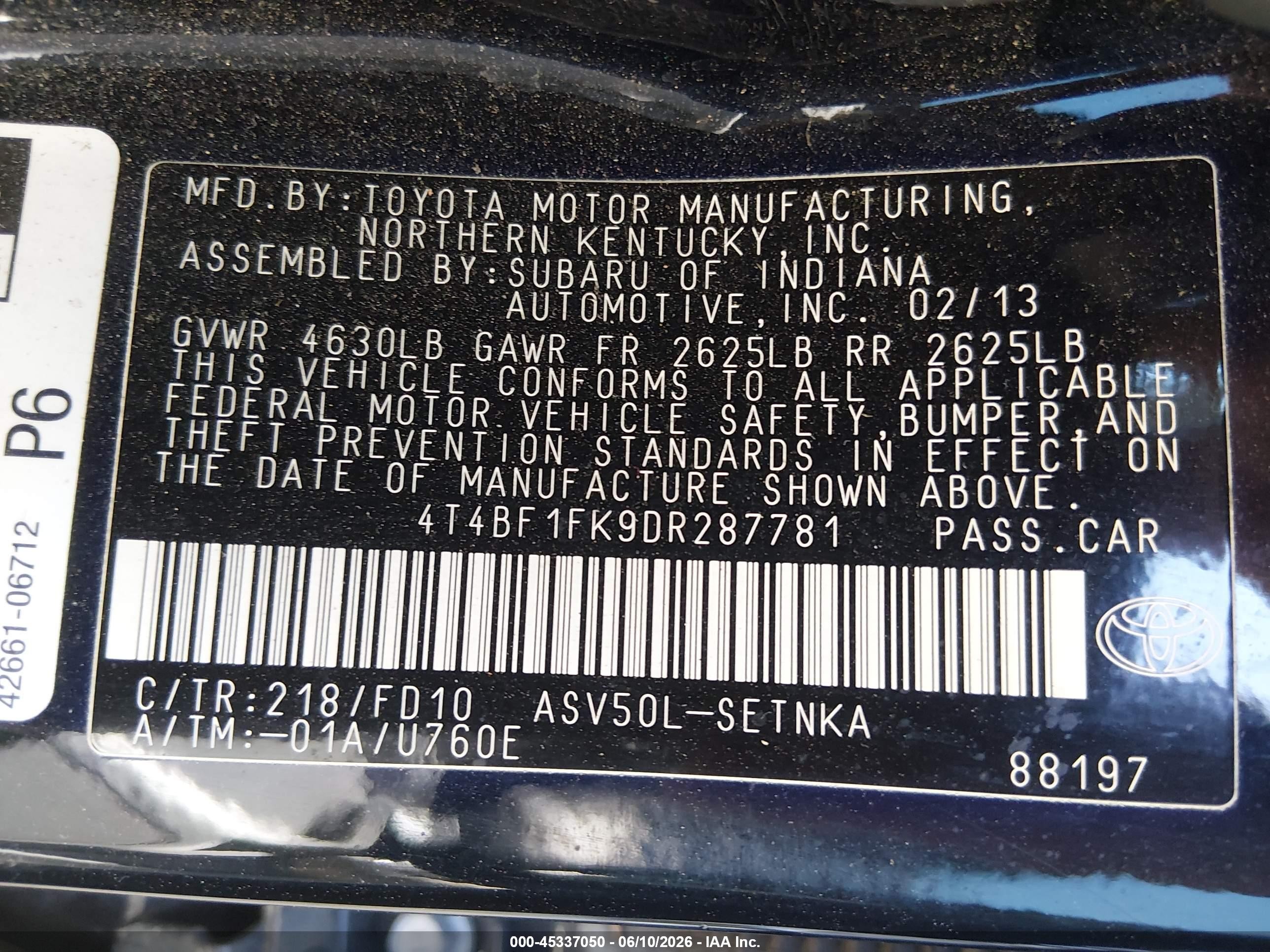 2013 Toyota Camry Le Black vin: 4T4BF1FK9DR287781