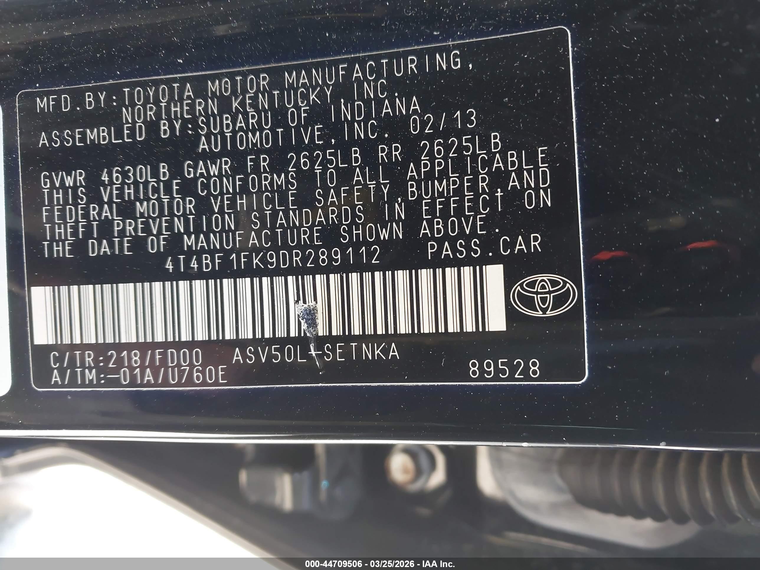 2013 Toyota Camry Le Черный vin: 4T4BF1FK9DR289112