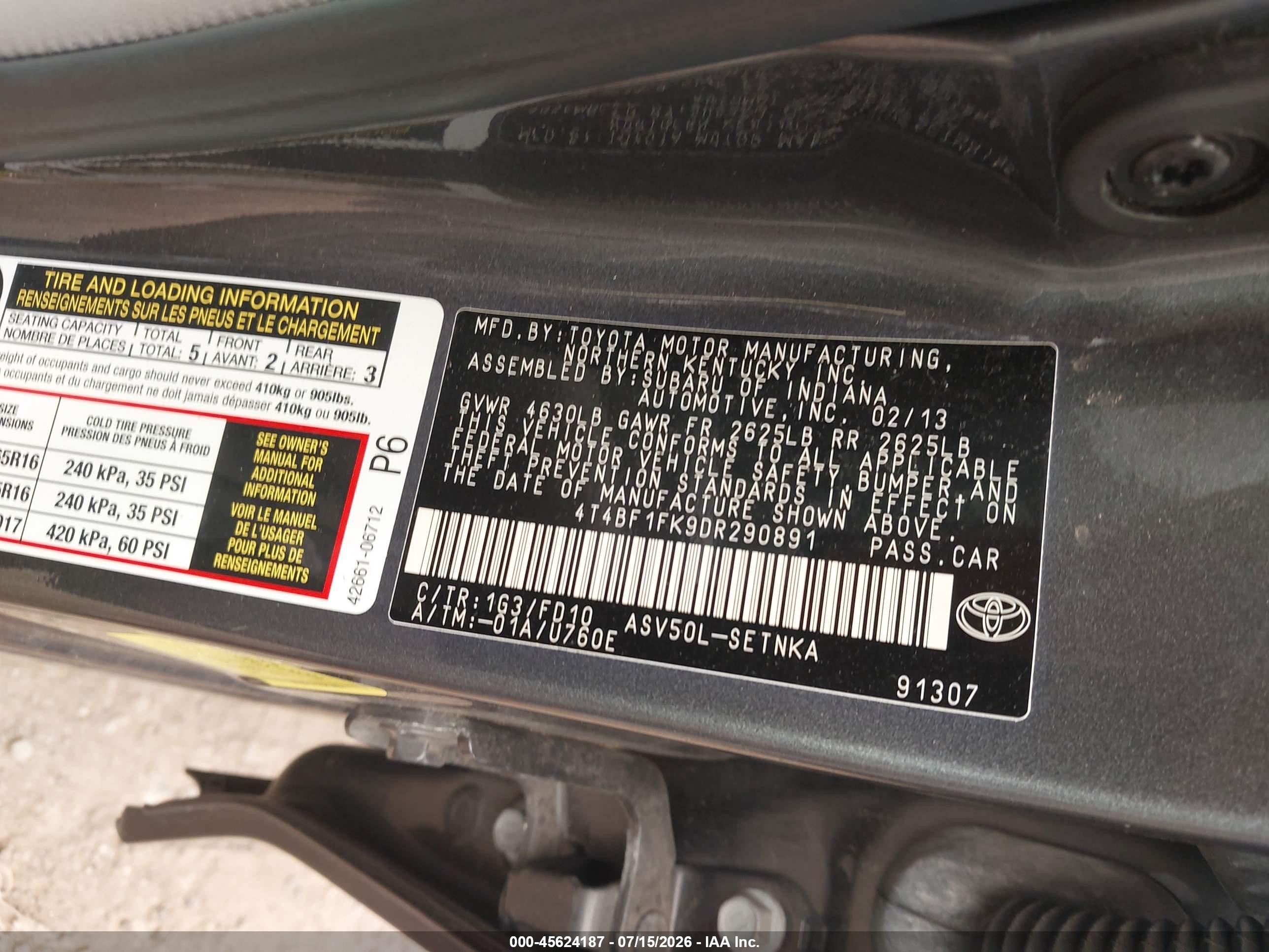 2013 Toyota Camry Le Gray vin: 4T4BF1FK9DR290891