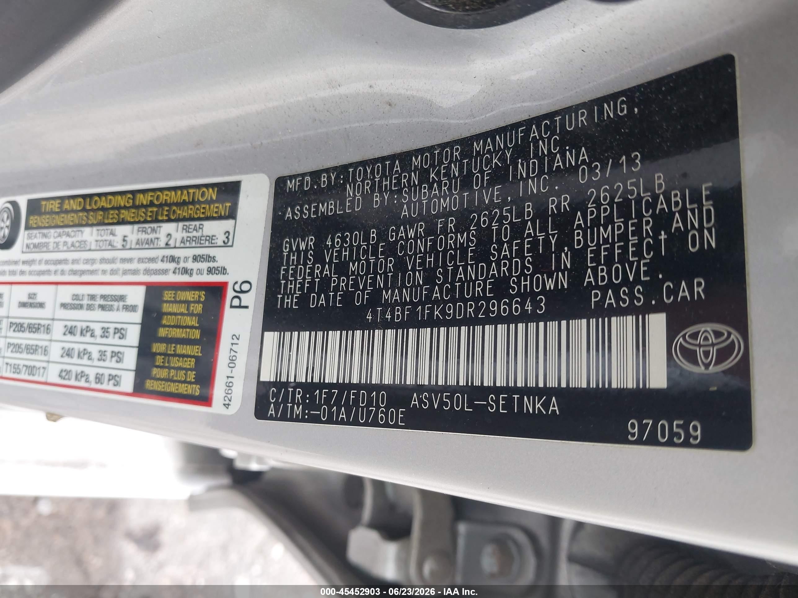 2013 Toyota Camry Le Silver vin: 4T4BF1FK9DR296643