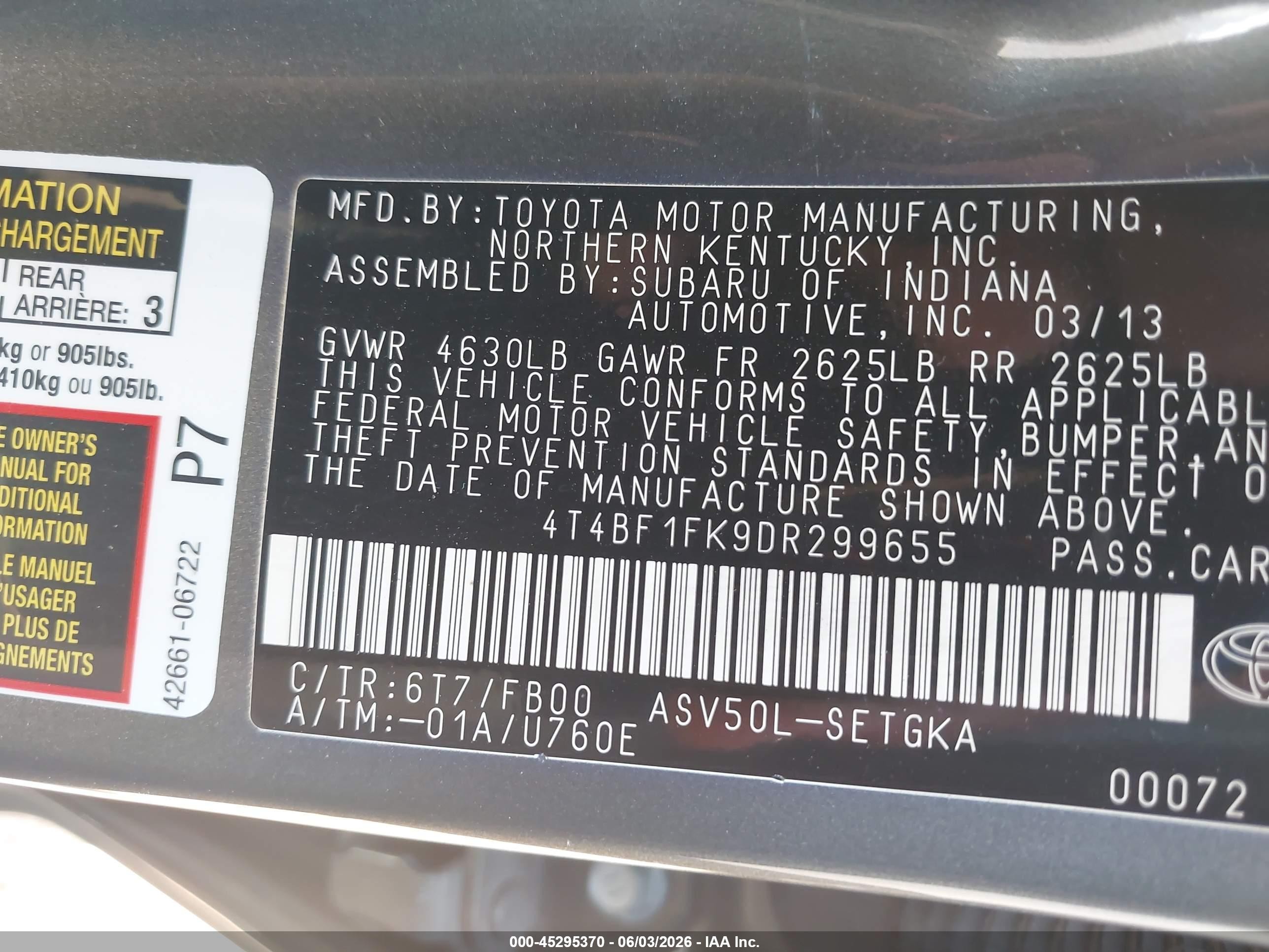 2013 Toyota Camry Xle Green vin: 4T4BF1FK9DR299655