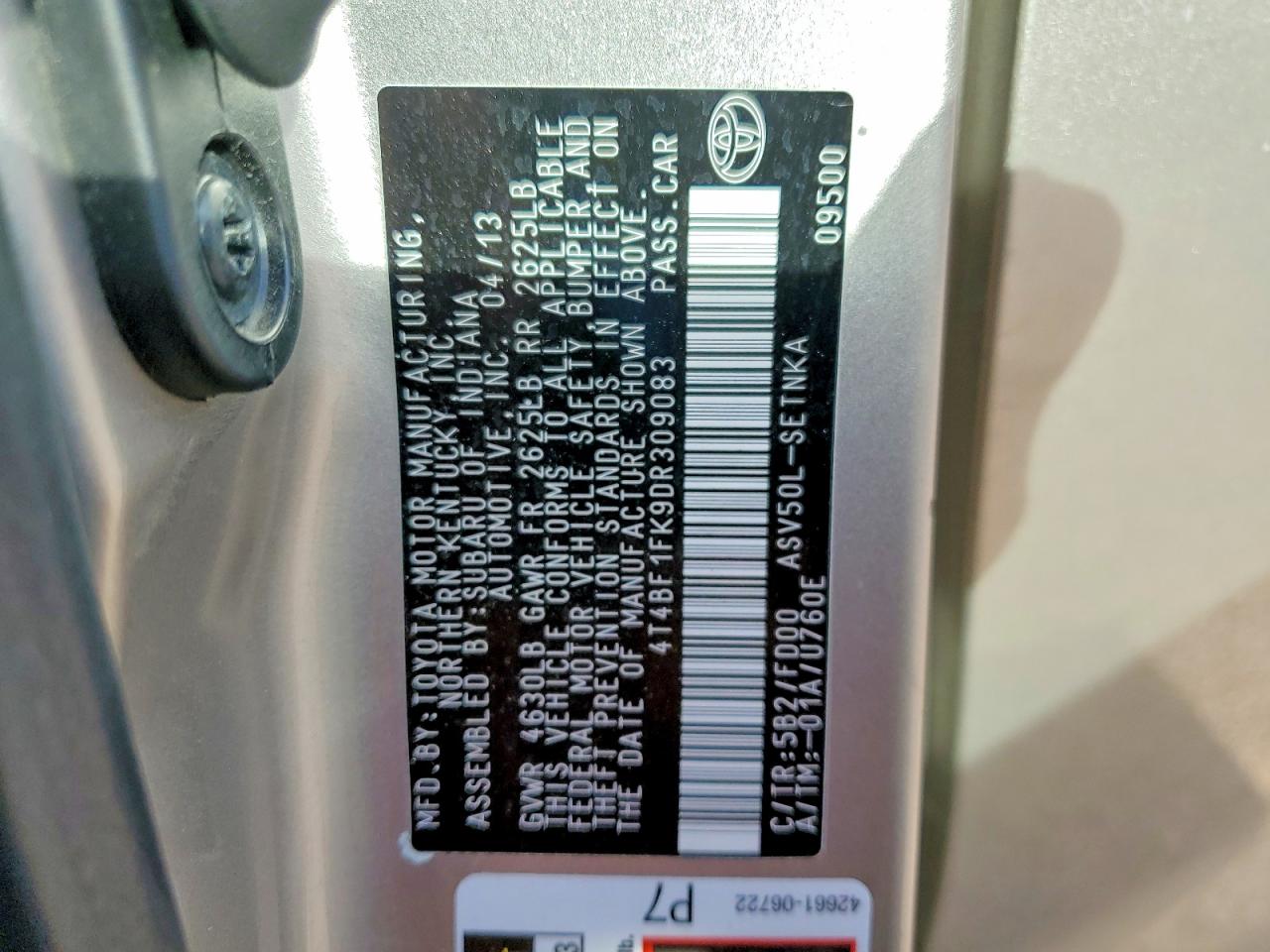 2013 Toyota Camry L Silver vin: 4T4BF1FK9DR309083