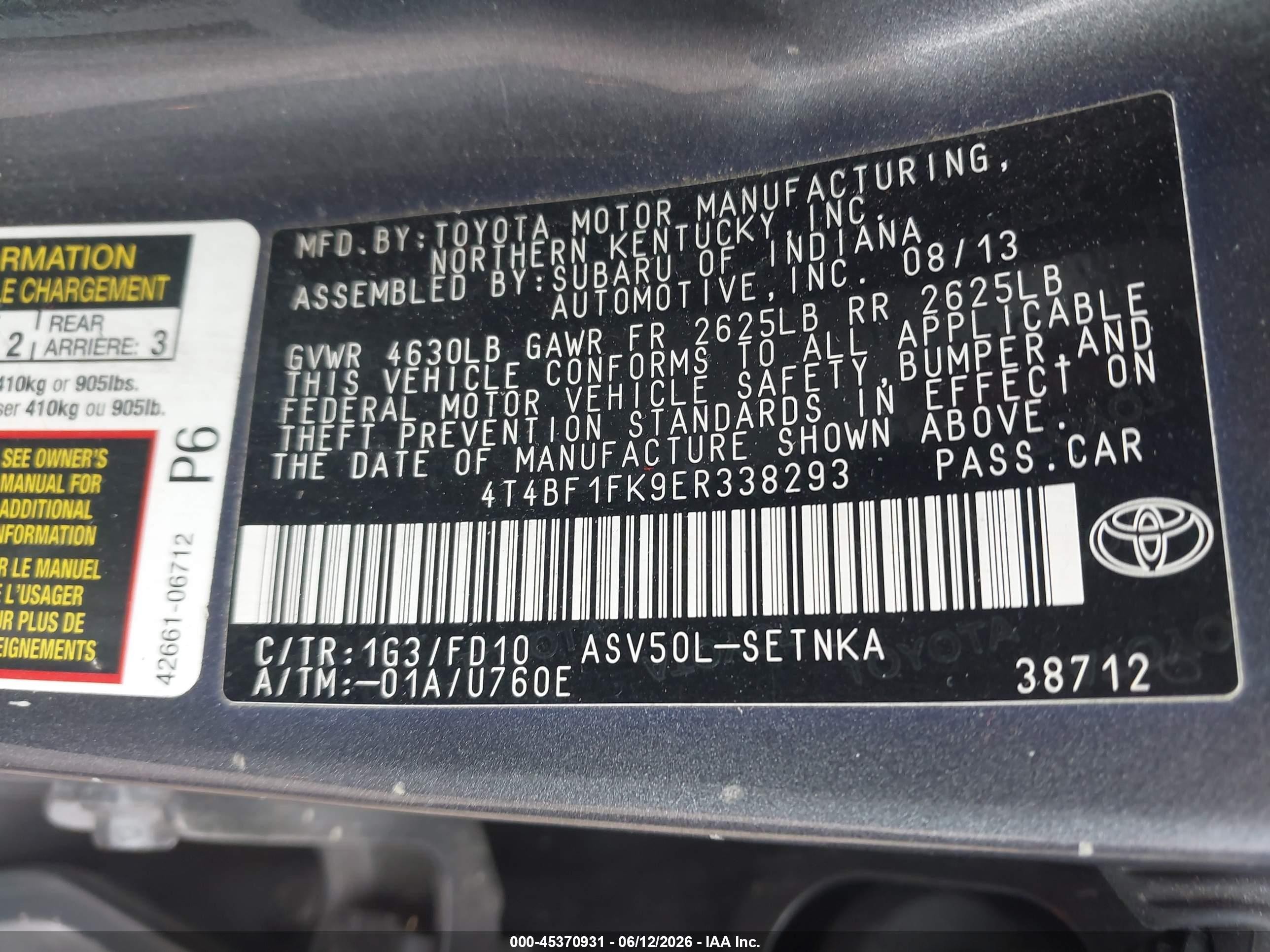 2014 Toyota Camry Le Gray vin: 4T4BF1FK9ER338293