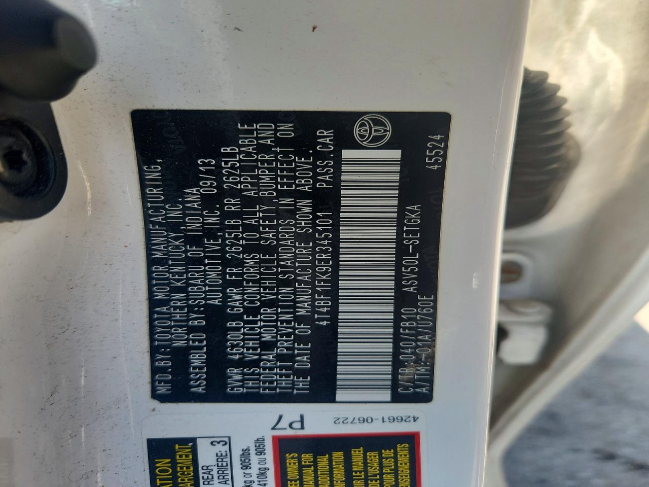 2014 Toyota Camry Xle White vin: 4T4BF1FK9ER345101