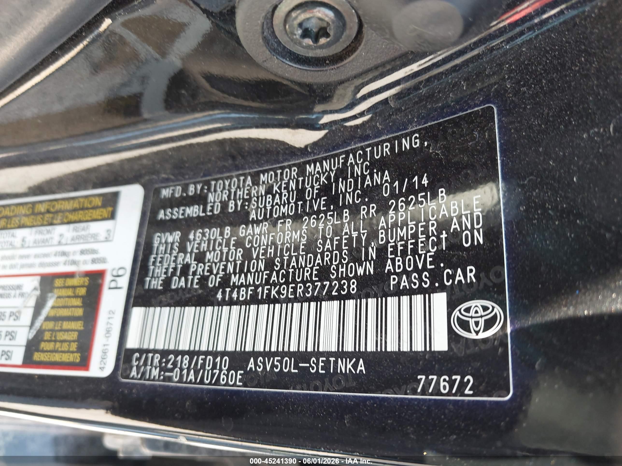 2014 Toyota Camry Le Black vin: 4T4BF1FK9ER377238