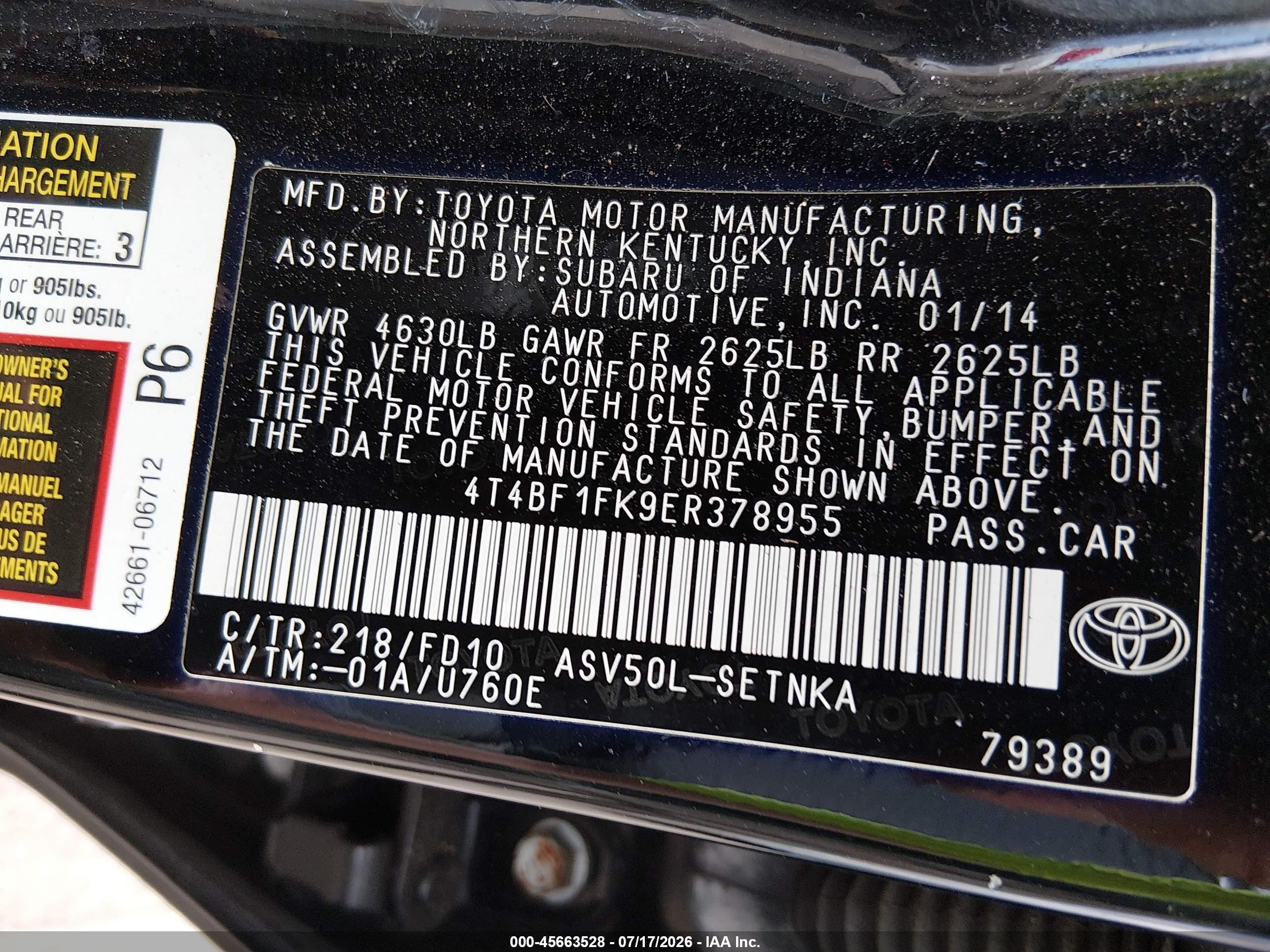 2014 Toyota Camry Le Черный vin: 4T4BF1FK9ER378955