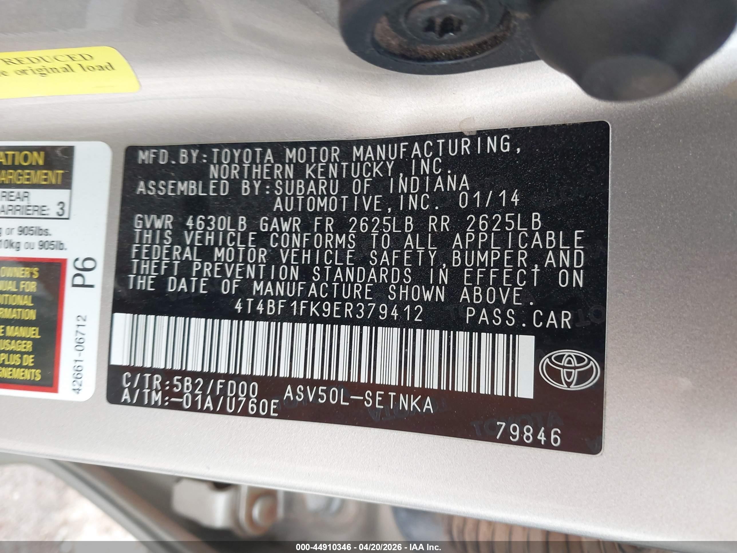 2014 Toyota Camry Le Бежевый vin: 4T4BF1FK9ER379412