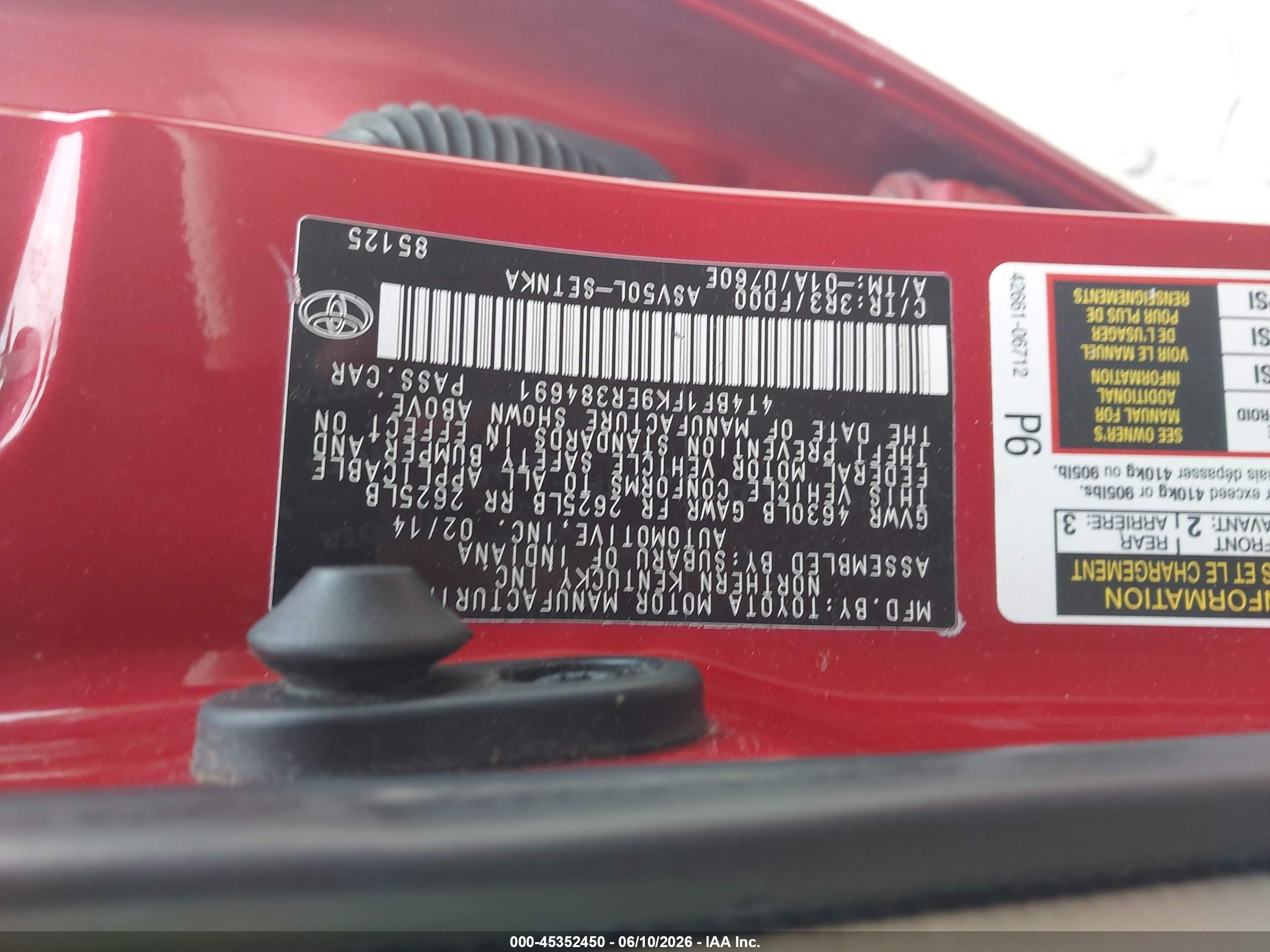 2014 Toyota Camry Le Red vin: 4T4BF1FK9ER384691