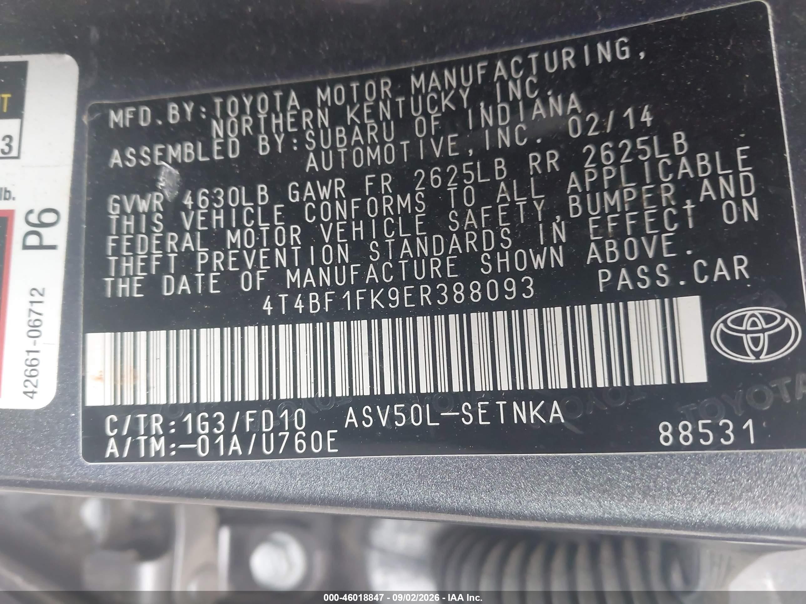 2014 Toyota Camry Le Серый vin: 4T4BF1FK9ER388093