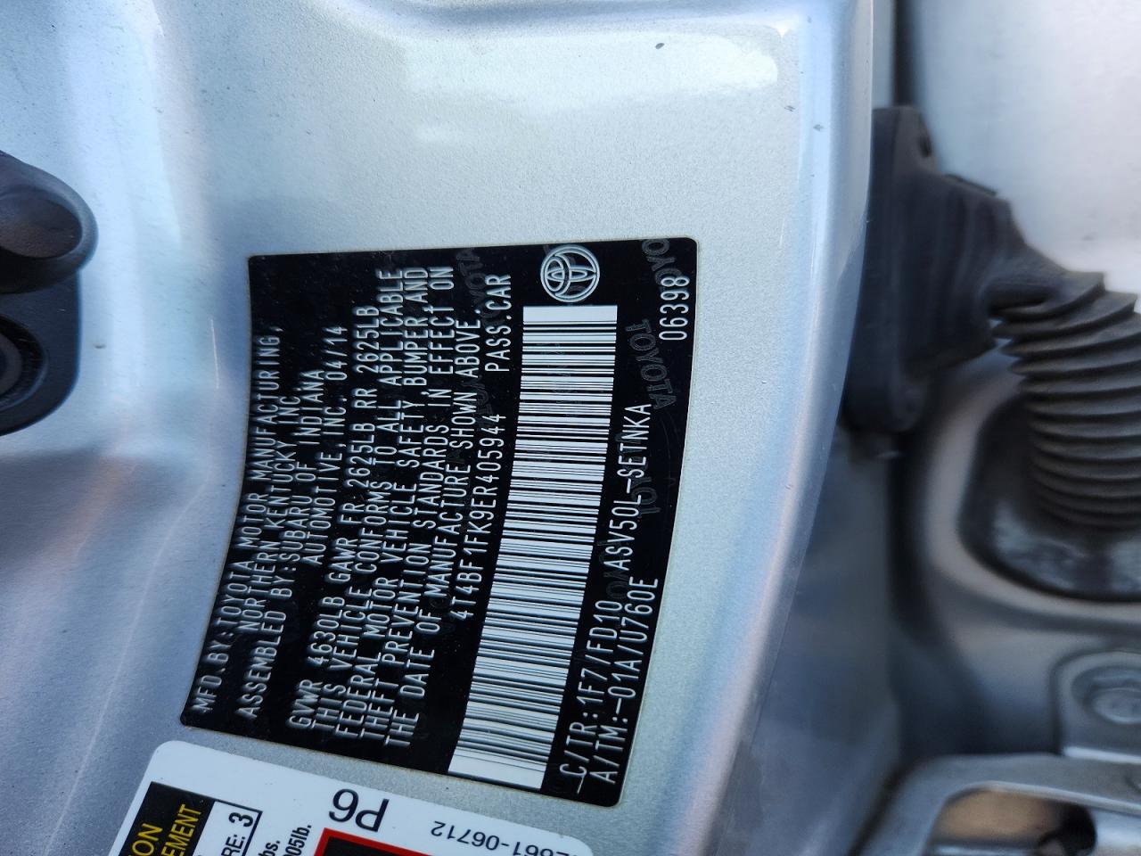 2014 Toyota Camry Le Silver vin: 4T4BF1FK9ER405944