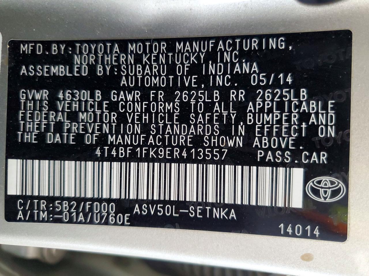 2014 Toyota Camry Le Silver vin: 4T4BF1FK9ER413557