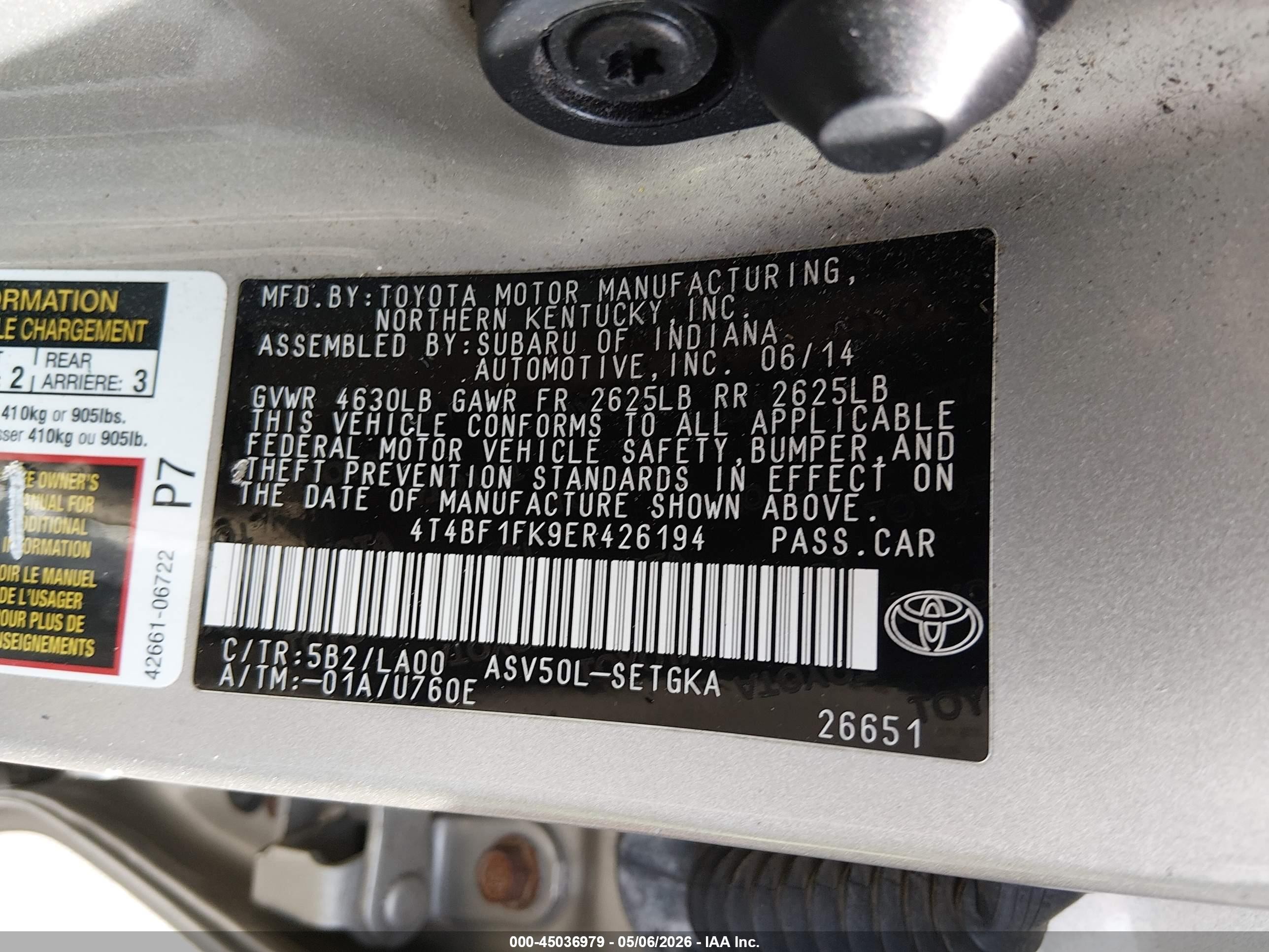 2014 Toyota Camry Xle Tan vin: 4T4BF1FK9ER426194