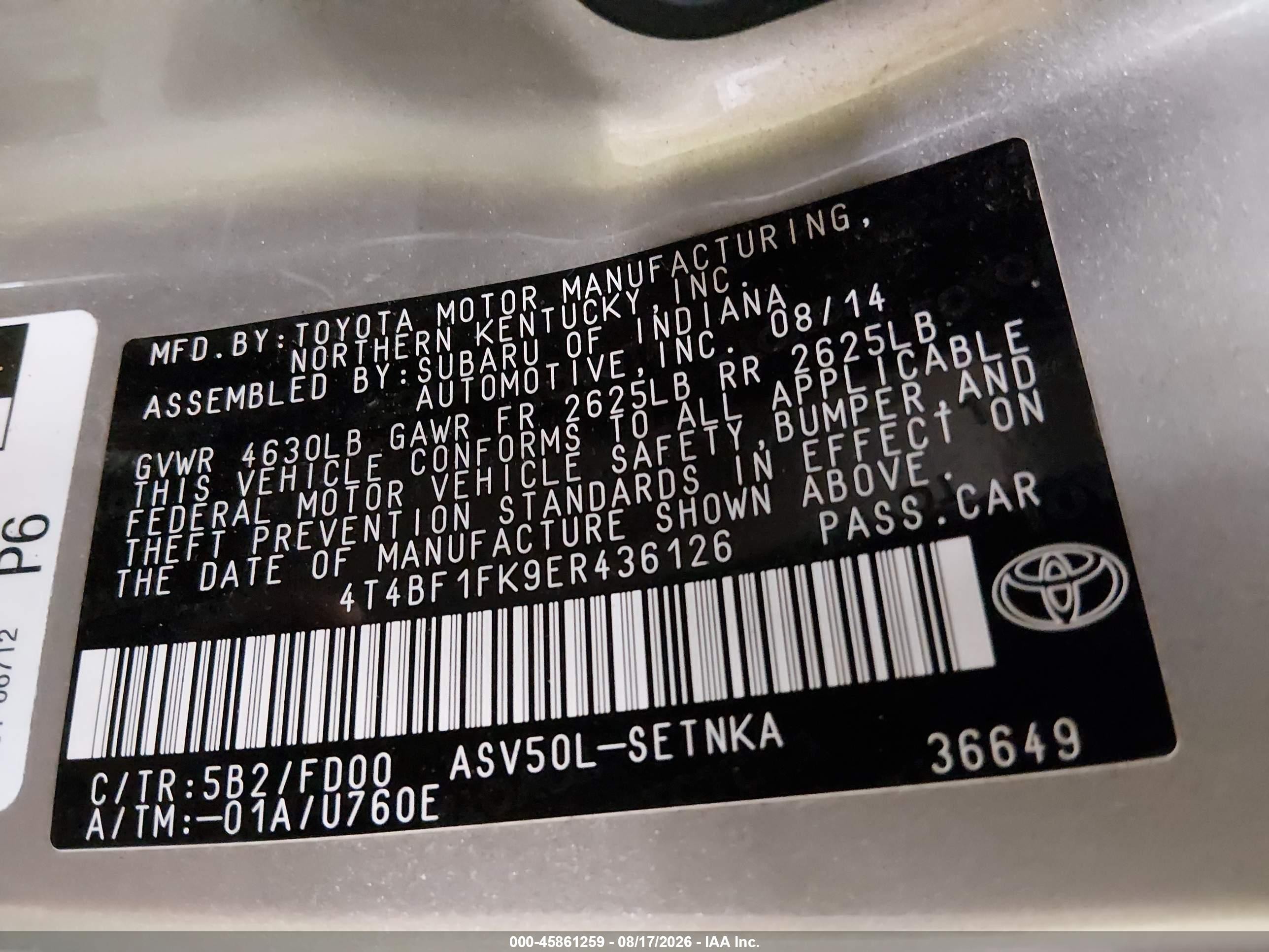 2014 Toyota Camry Le Gold vin: 4T4BF1FK9ER436126
