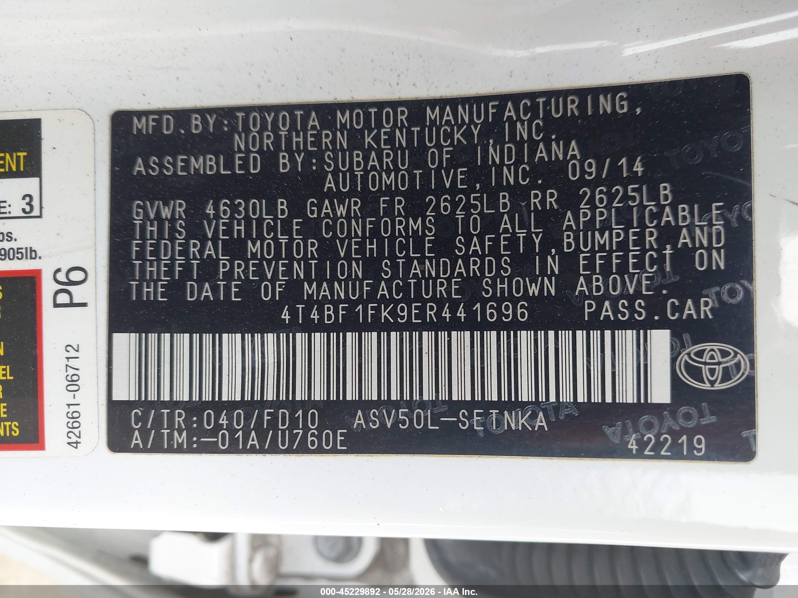 2014 Toyota Camry Le White vin: 4T4BF1FK9ER441696