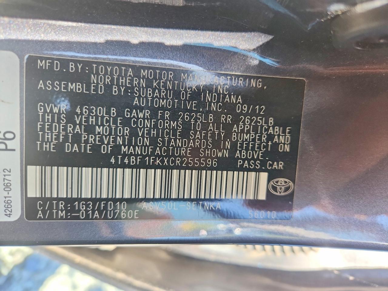 2012 Toyota Camry Le Gray vin: 4T4BF1FKXCR255596