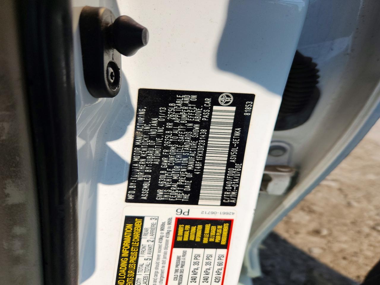 2013 Toyota Camry Le White vin: 4T4BF1FKXDR281438