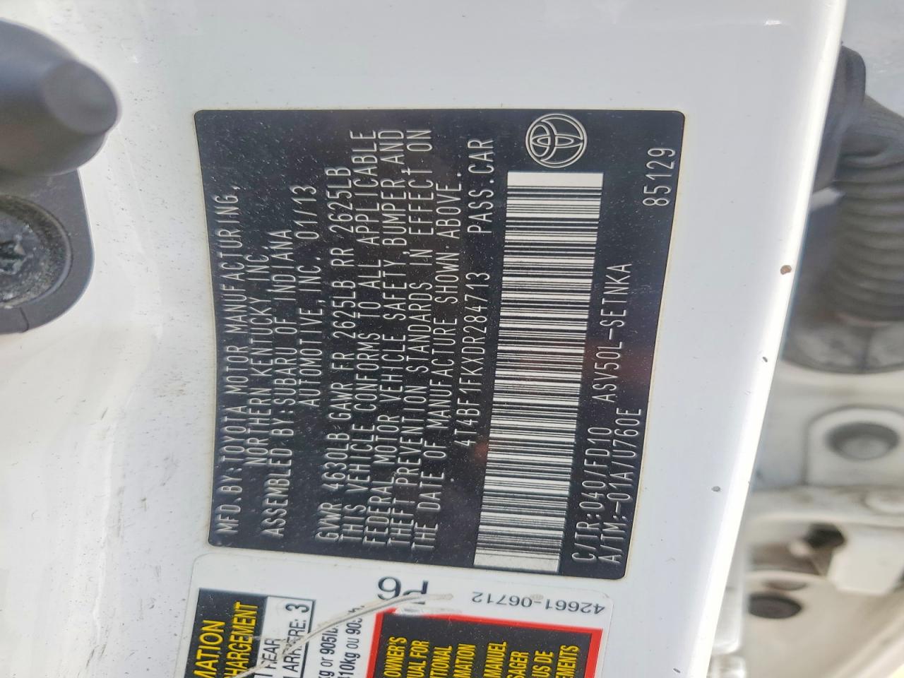 2013 Toyota Camry Le White vin: 4T4BF1FKXDR284713
