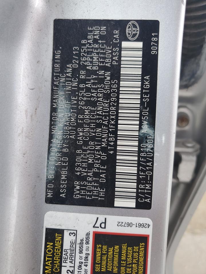 2013 Toyota Camry Xle Silver vin: 4T4BF1FKXDR290365