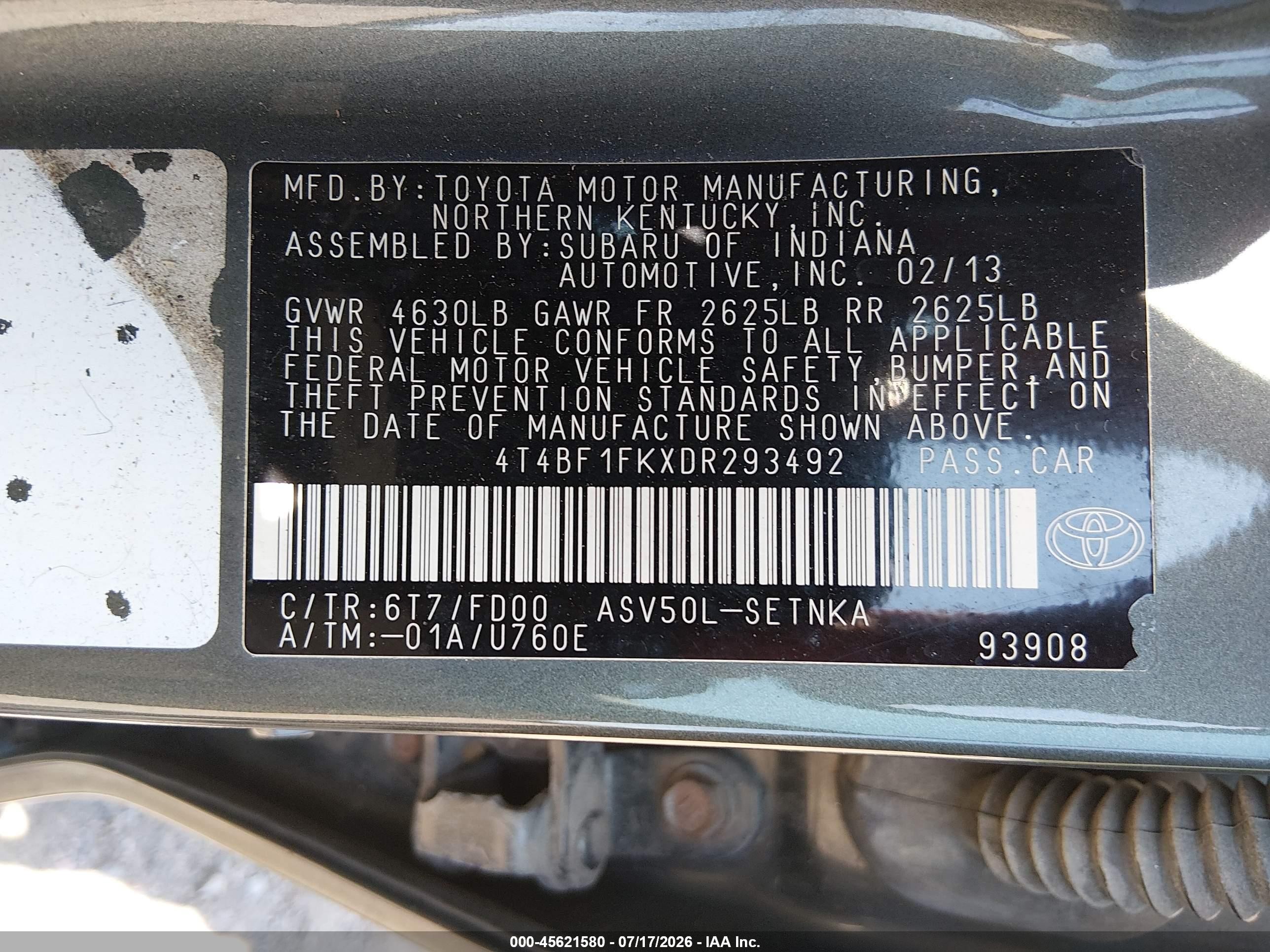2013 Toyota Camry Le Green vin: 4T4BF1FKXDR293492