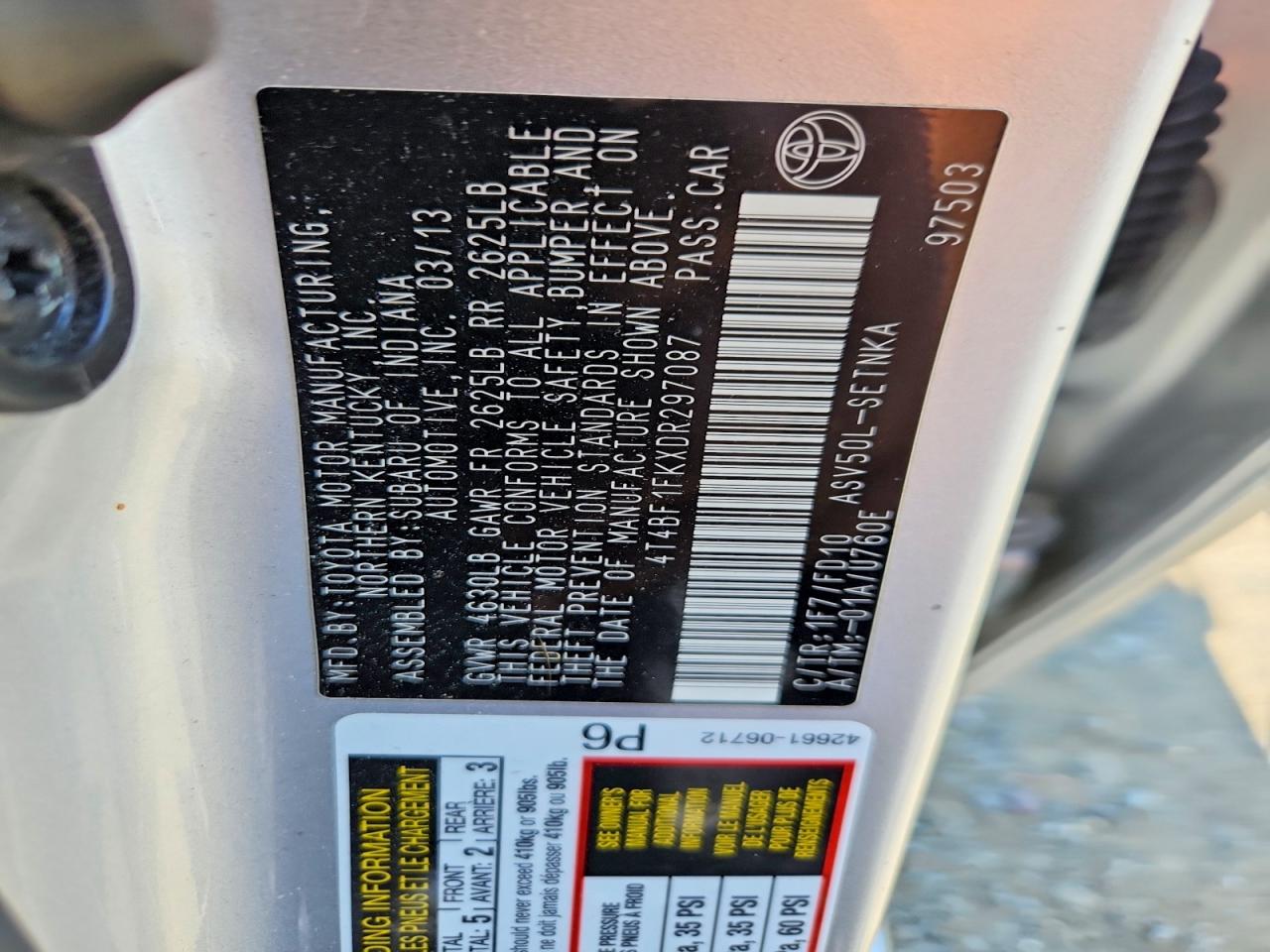 2013 Toyota Camry Le Silver vin: 4T4BF1FKXDR297087