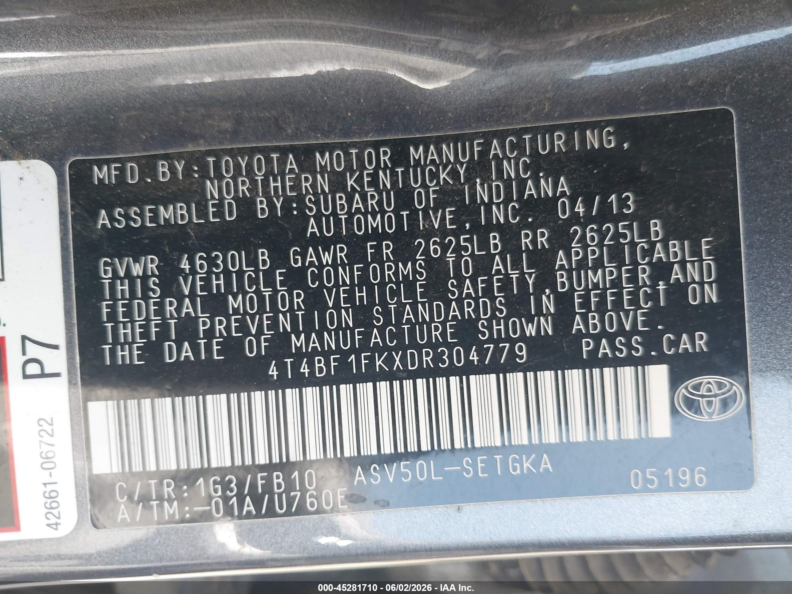 2013 Toyota Camry Xle Gray vin: 4T4BF1FKXDR304779