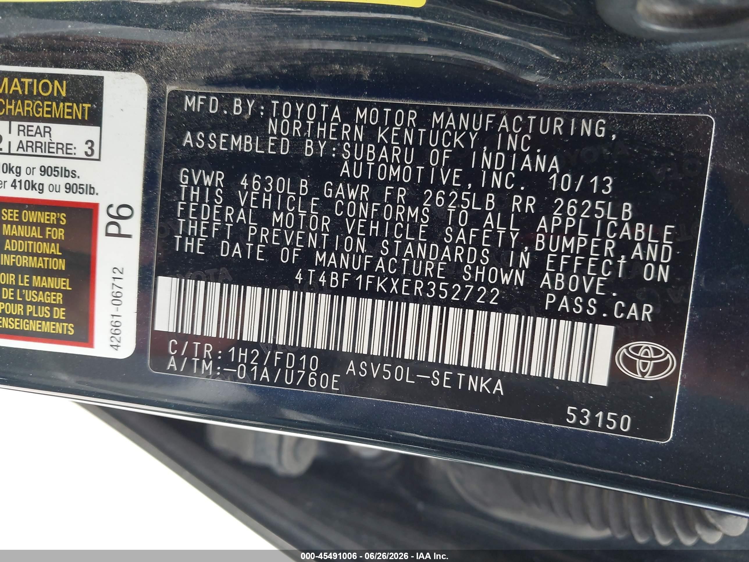 2014 Toyota Camry Le Black vin: 4T4BF1FKXER352722