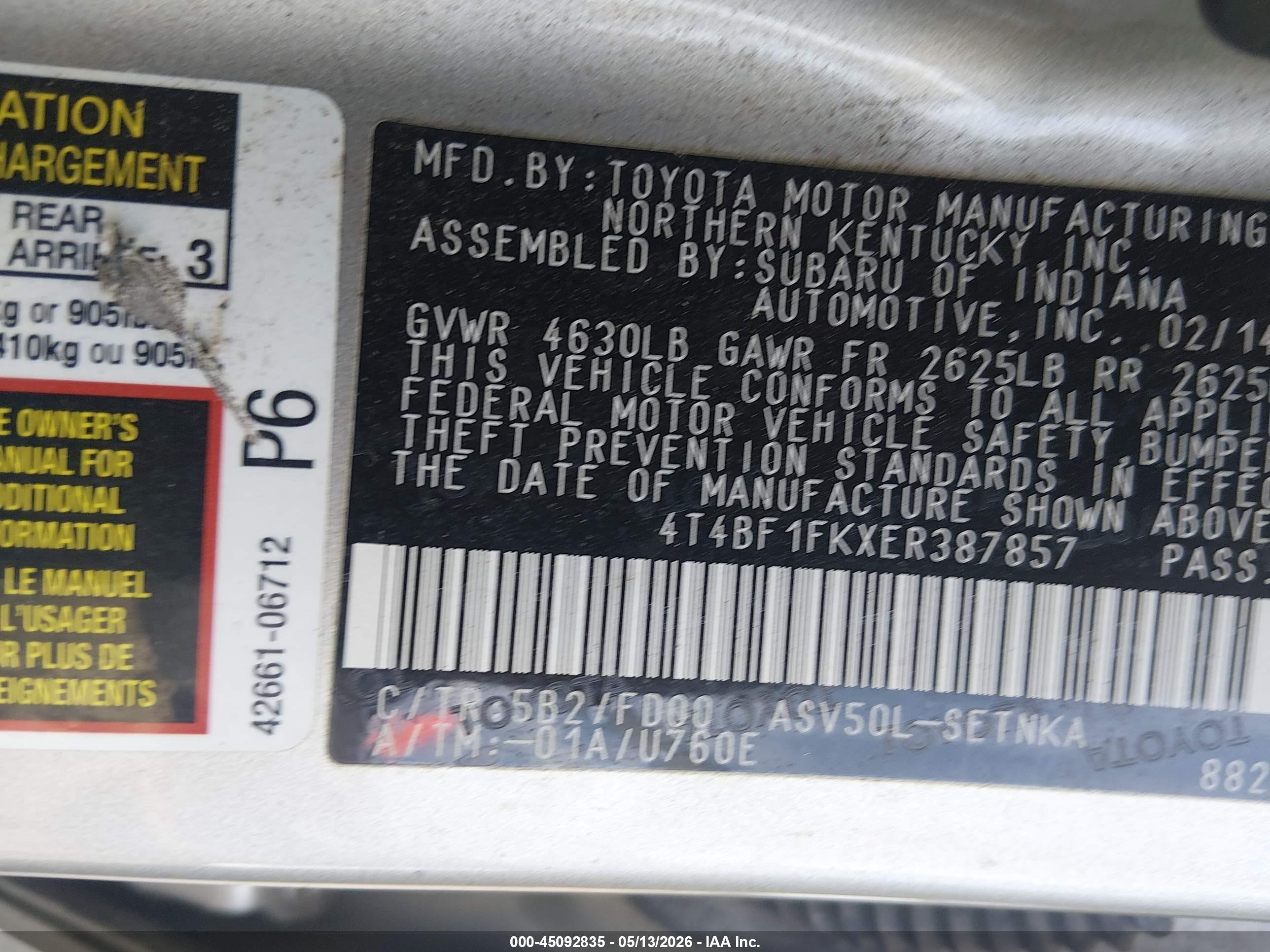 2014 Toyota Camry Le Tan vin: 4T4BF1FKXER387857
