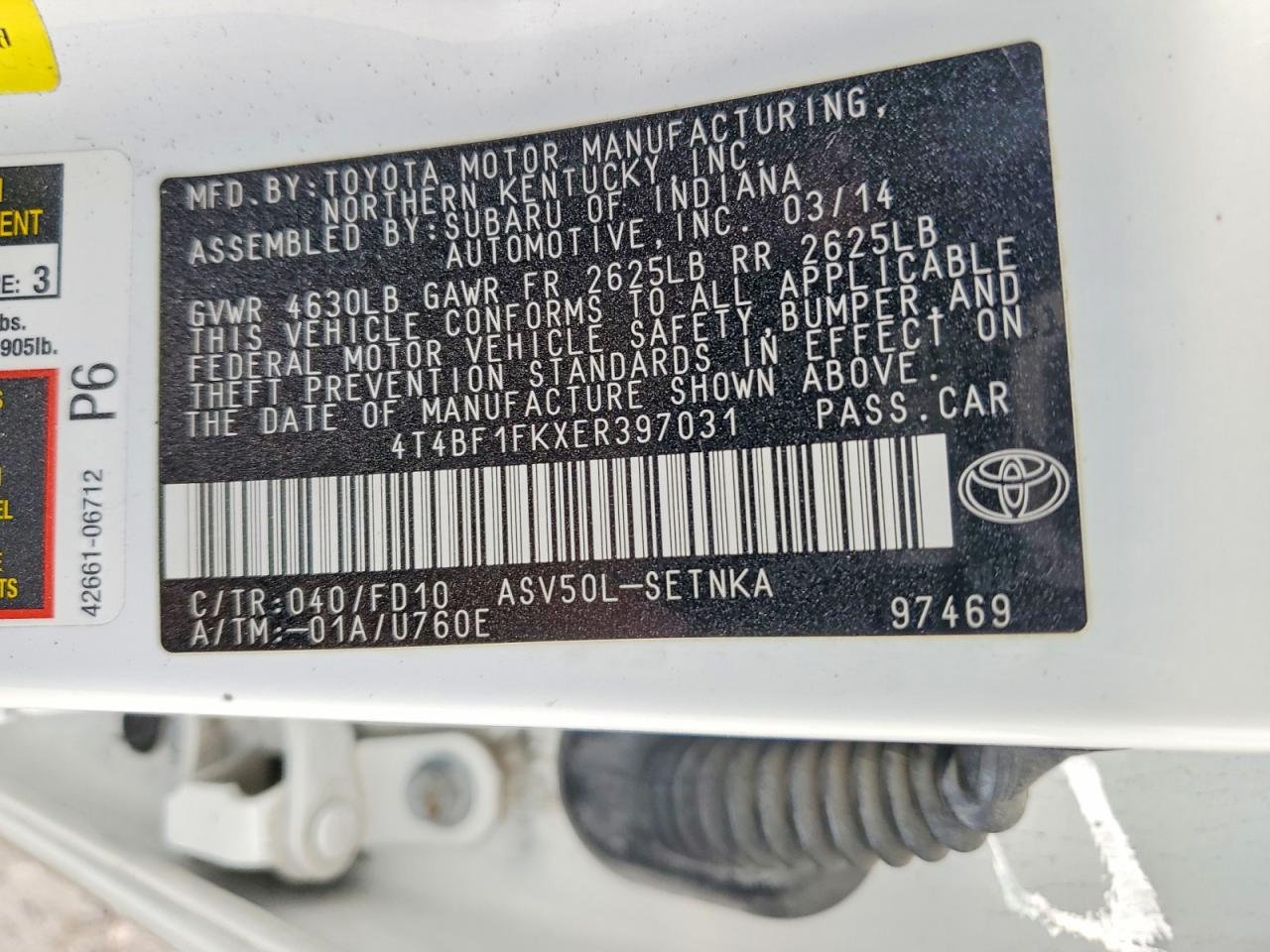 2014 Toyota Camry Le White vin: 4T4BF1FKXER397031