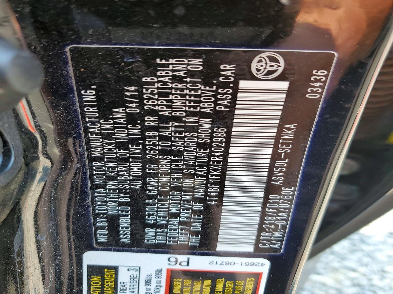 2014 Toyota Camry Le Black vin: 4T4BF1FKXER402986
