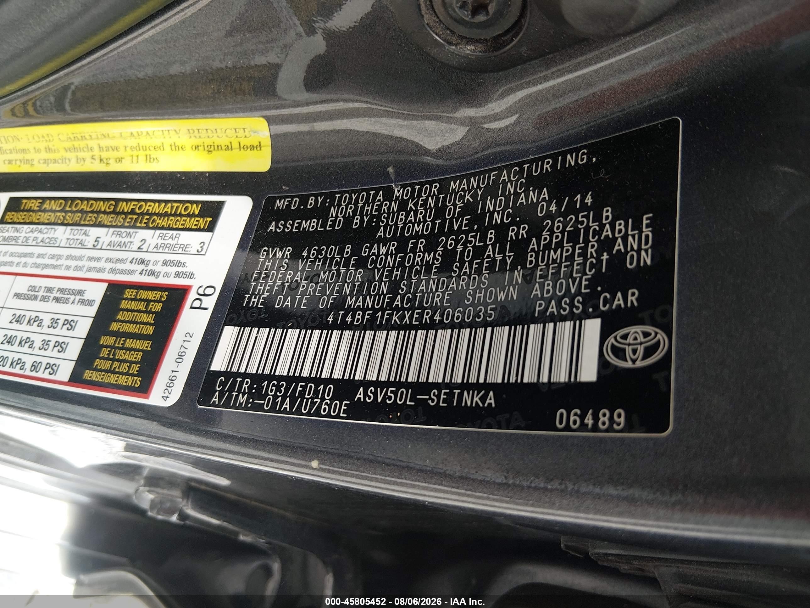 2014 Toyota Camry Le Gray vin: 4T4BF1FKXER406035