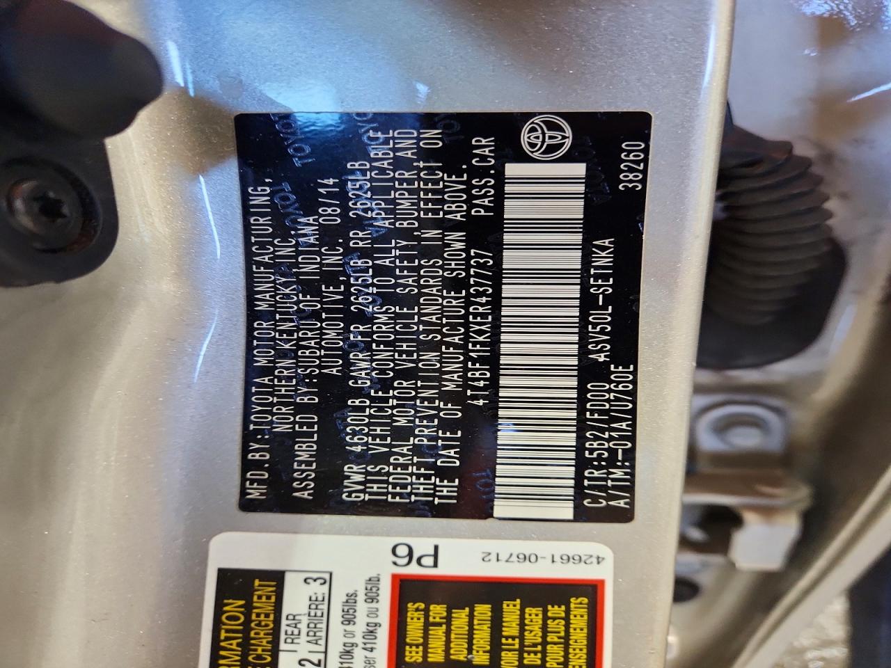 2014 Toyota Camry Le Beige vin: 4T4BF1FKXER437737