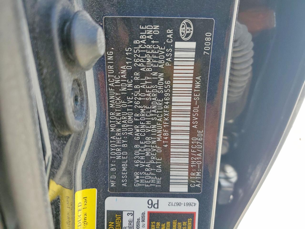 2015 Toyota Camry Le Charcoal vin: 4T4BF1FKXFR469556