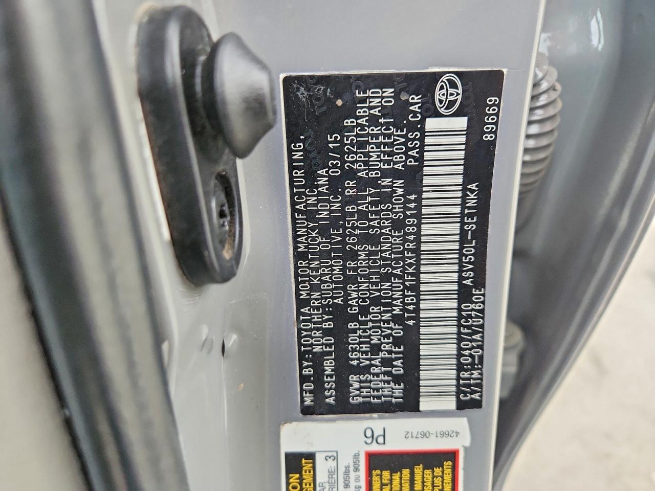 2015 Toyota Camry Le Gray vin: 4T4BF1FKXFR489144