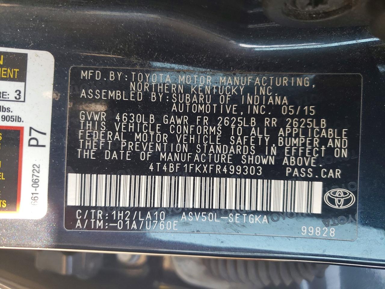 2015 Toyota Camry Xle Black vin: 4T4BF1FKXFR499303