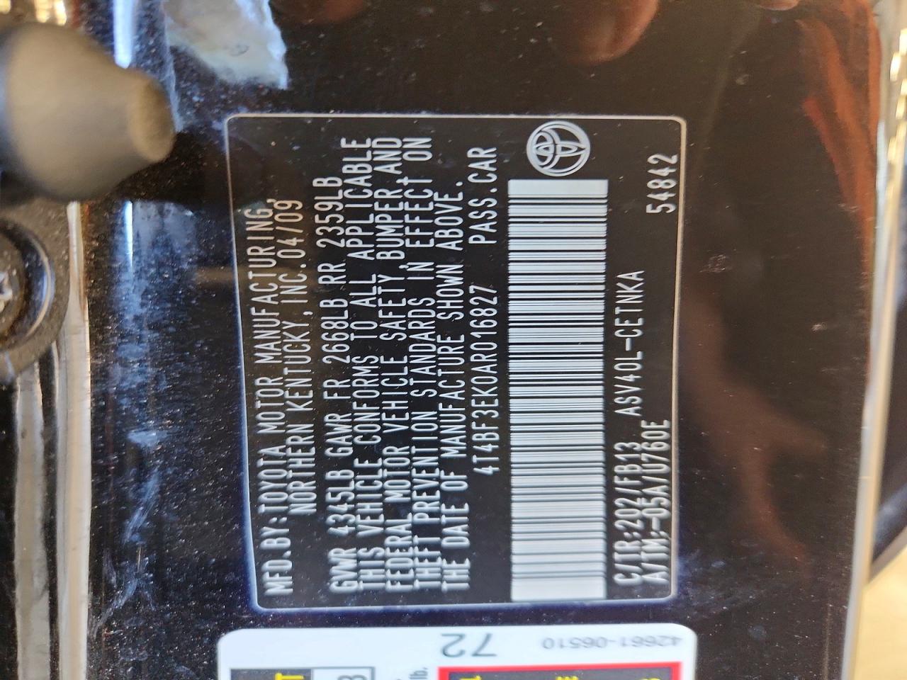 2010 Toyota Camry Le Black vin: 4T4BF3EK0AR016827