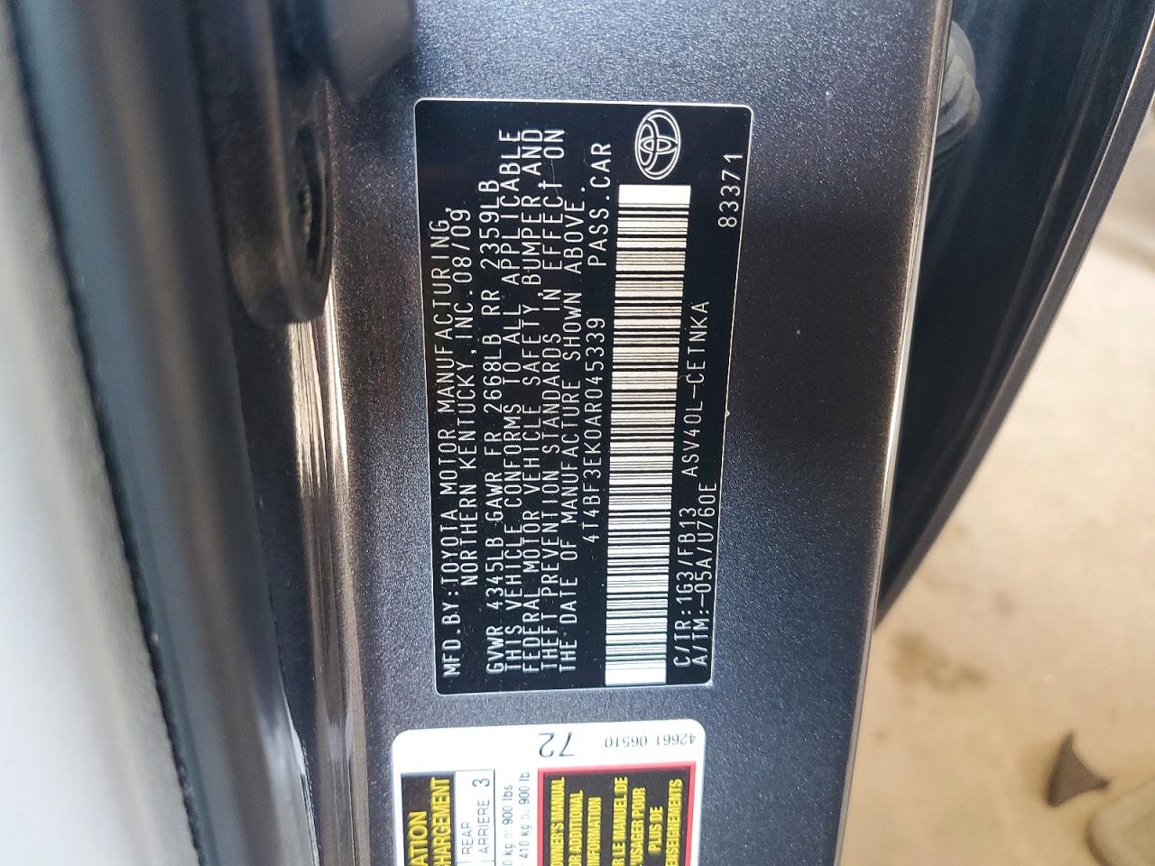 2010 Toyota Camry Le Gray vin: 4T4BF3EK0AR045339