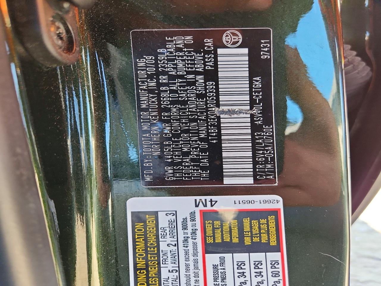 2010 Toyota Camry Xle Green vin: 4T4BF3EK0AR059399